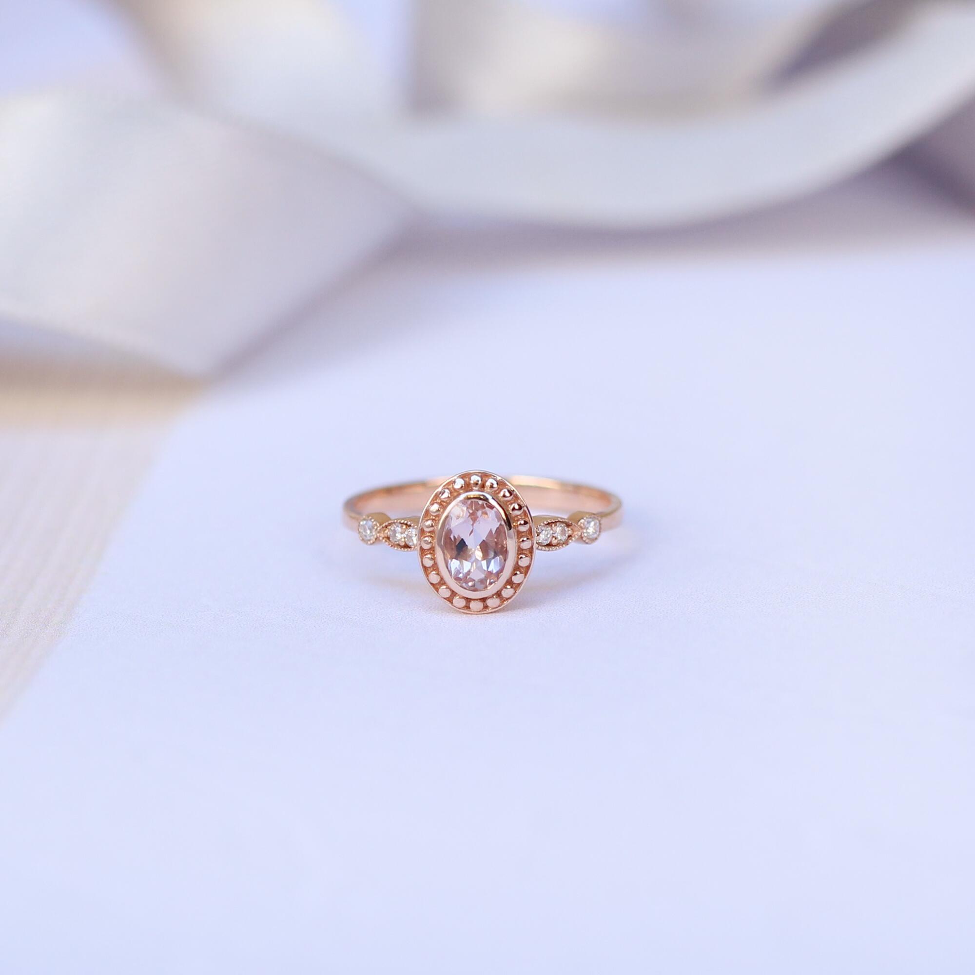 Custom Design Vintage Morganite & Diamond Ring