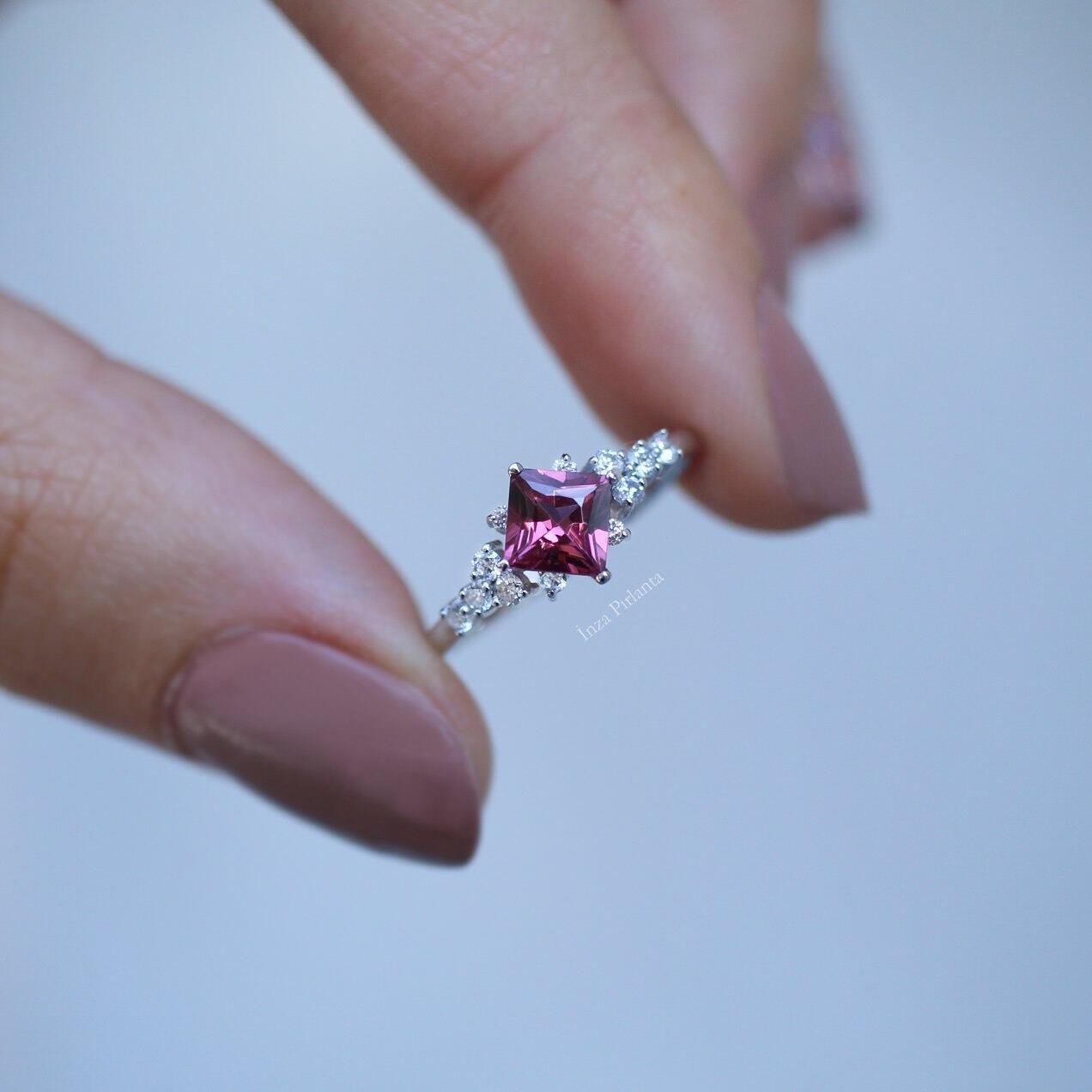 Princess Pink Tourmaline & Diamond Ring