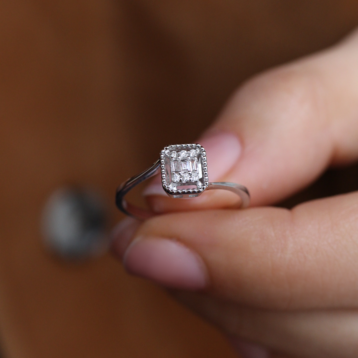 0.07 Carat Designed Diamond Baguette Ring