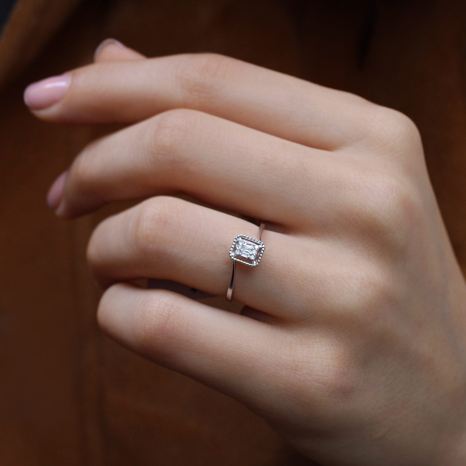 0.07 Carat Designed Diamond Baguette Ring