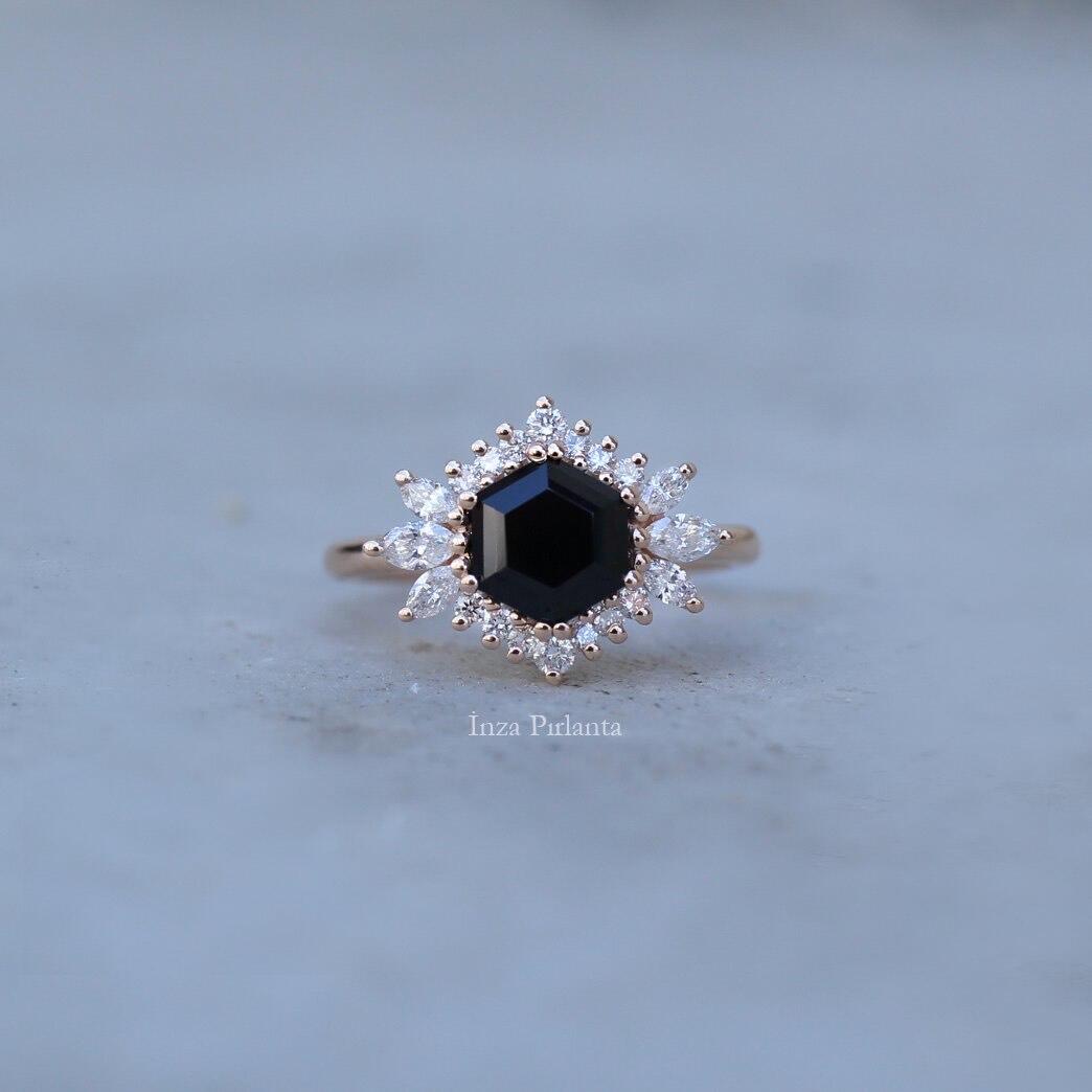 Vintage Hexagonal Spinel & Diamond Ring