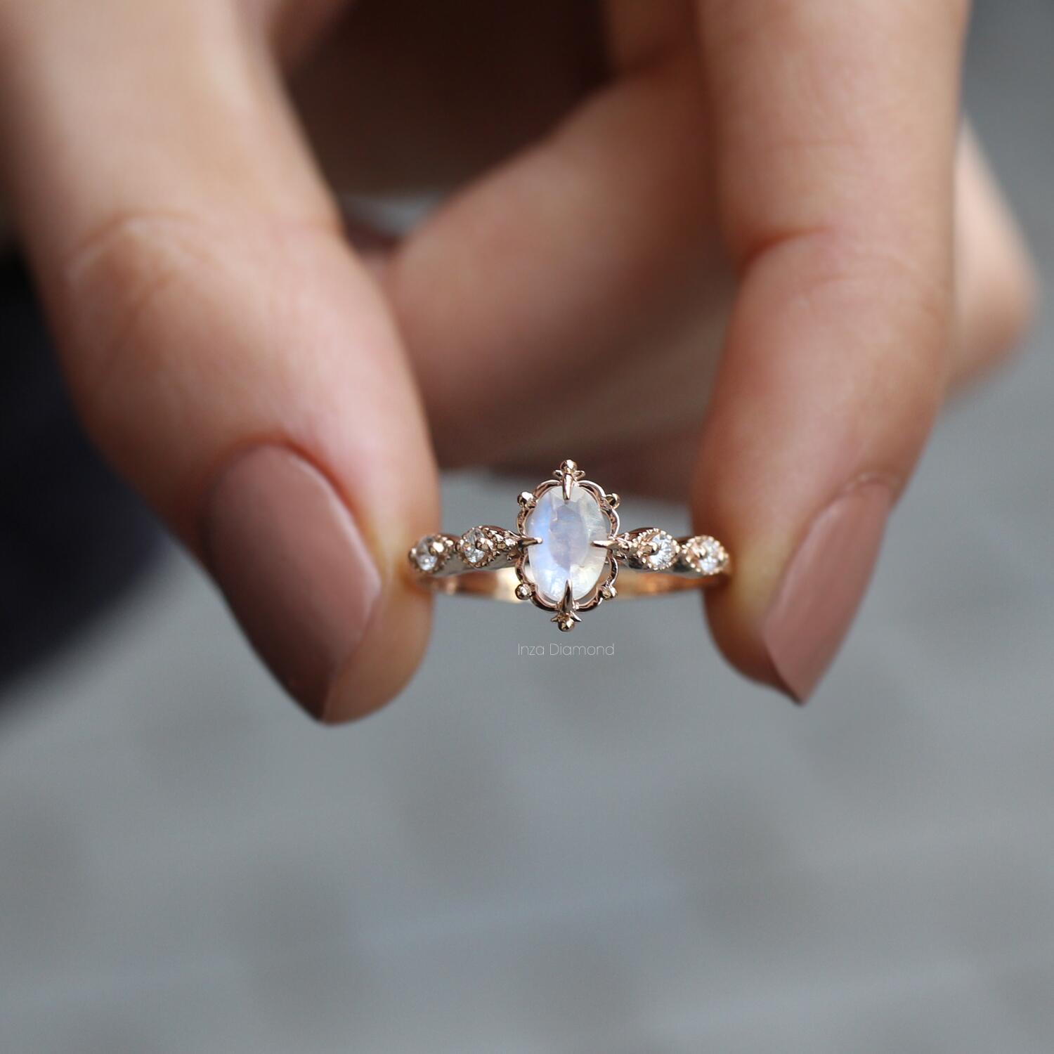 Vintage Aria Moonstone & Diamond Ring