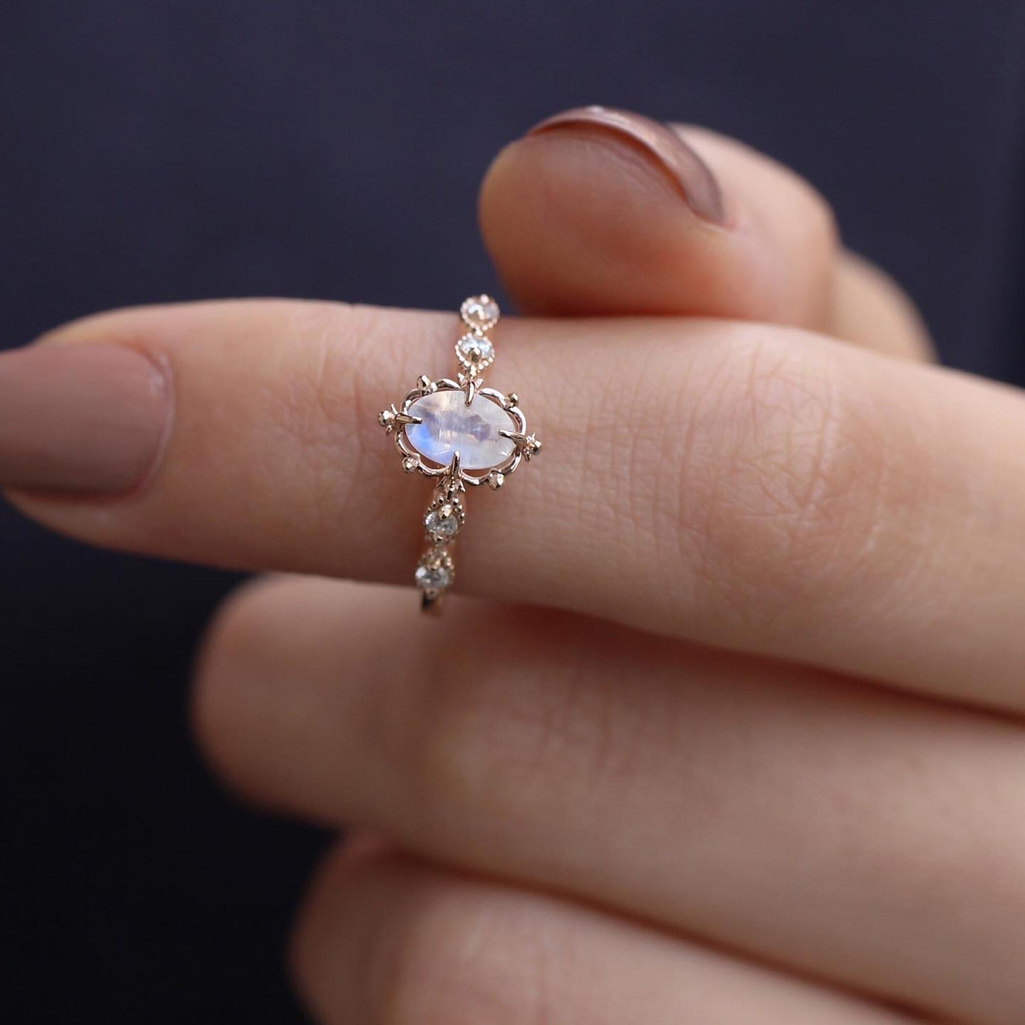 Vintage Aria Moonstone & Diamond Ring