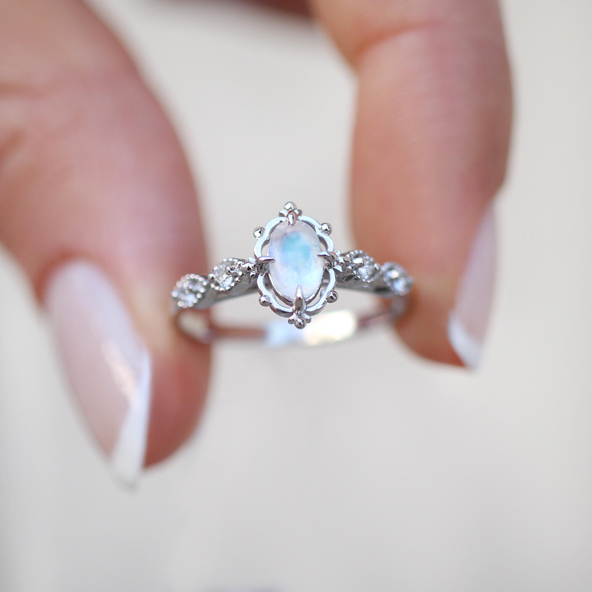 Vintage Aria Moonstone & Diamond Ring