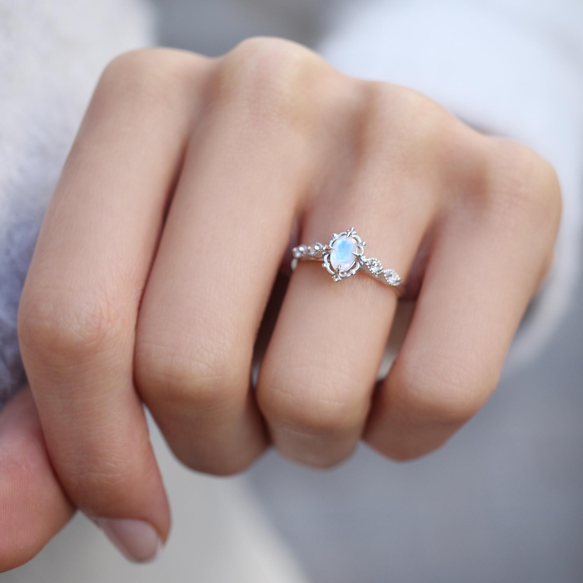 Vintage Aria Moonstone & Diamond Ring