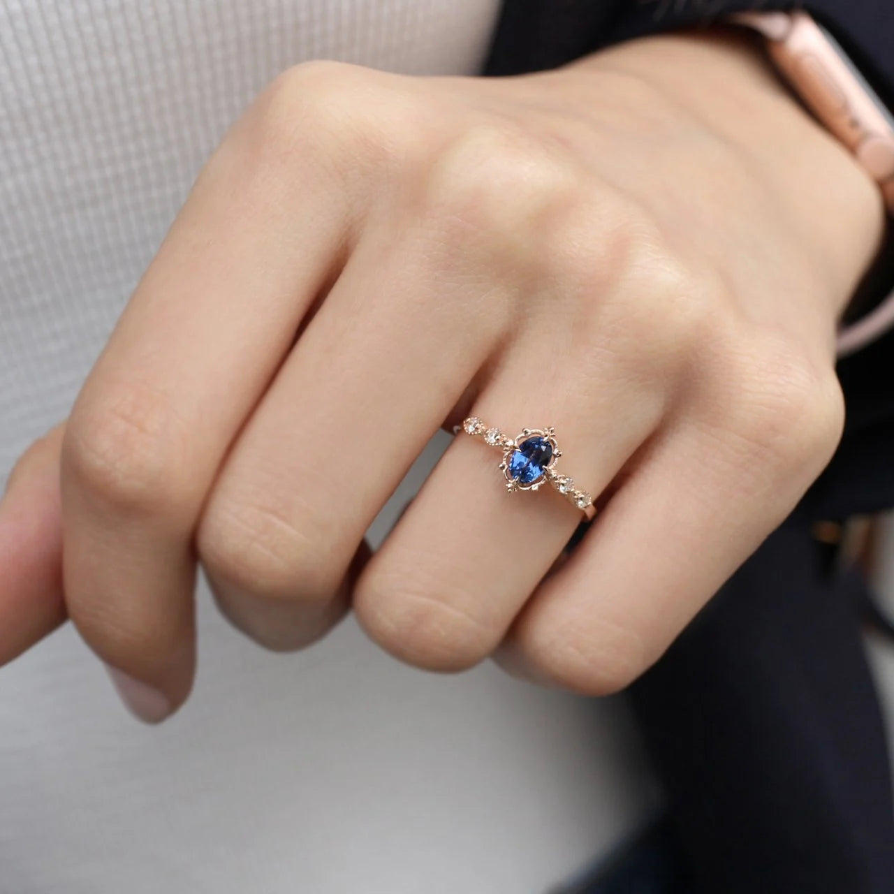 Vintage Aria Blue Topaz & Diamond Ring