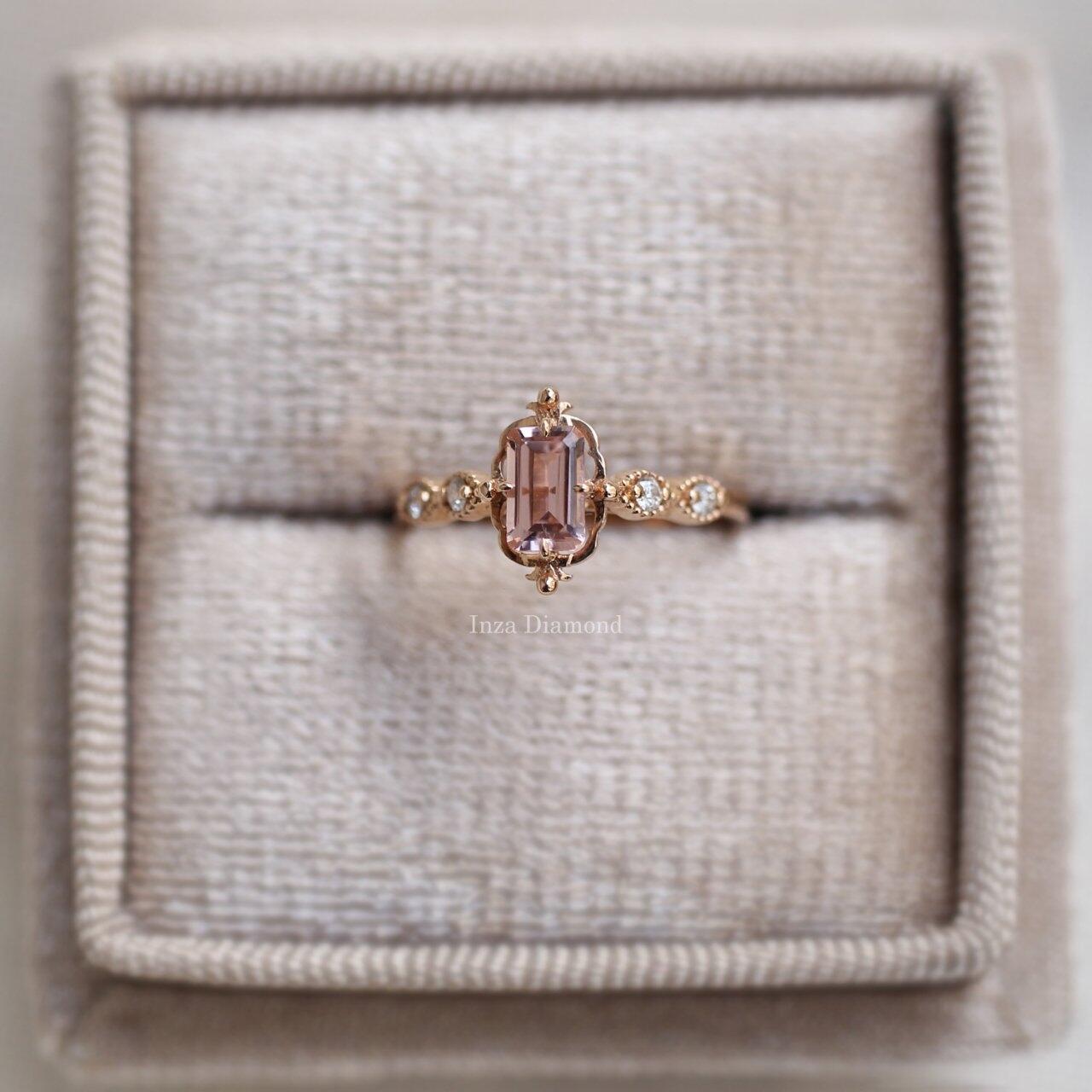 Vintage Aria Emerald Morganite & Diamond Ring