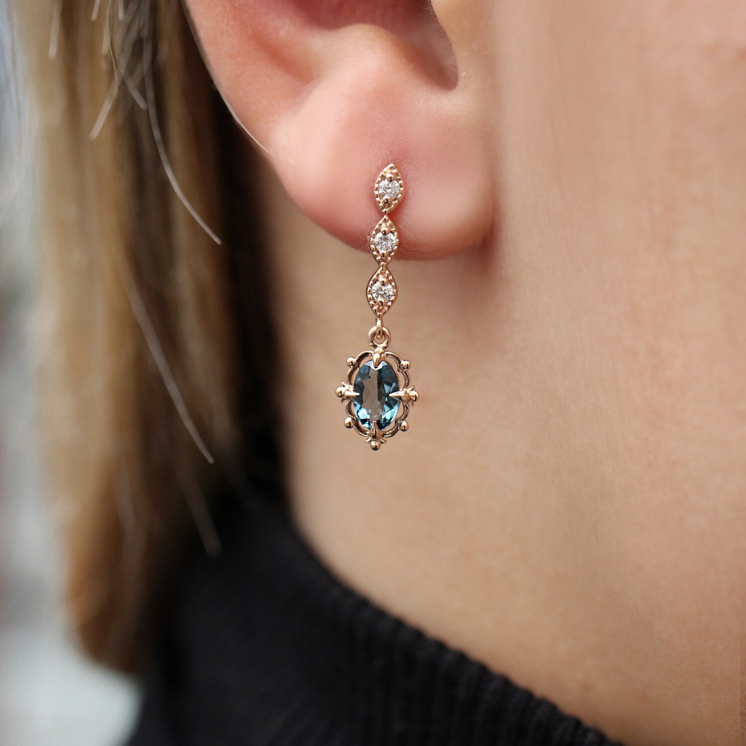 Vintage Aria London Blue & Diamond Earrings