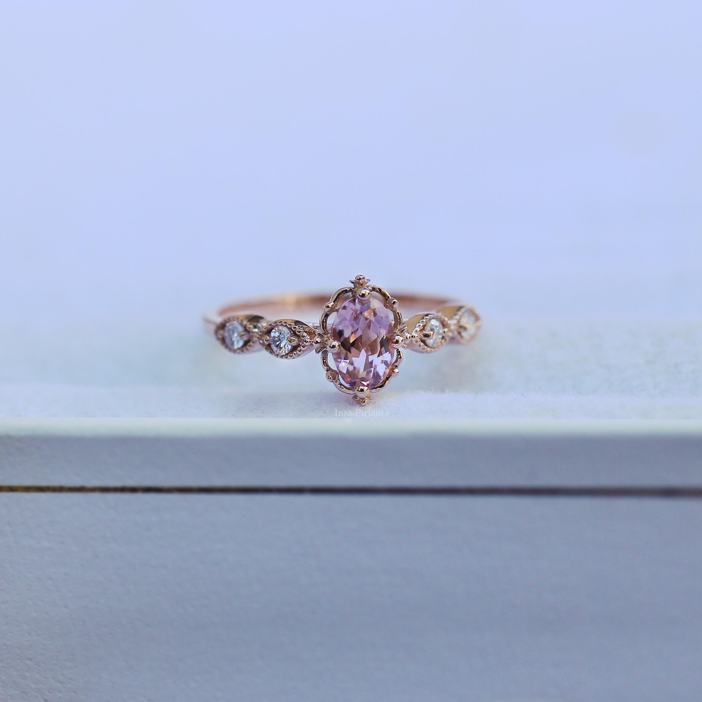 Vintage Aria Morganite & Diamond Solitaire Ring