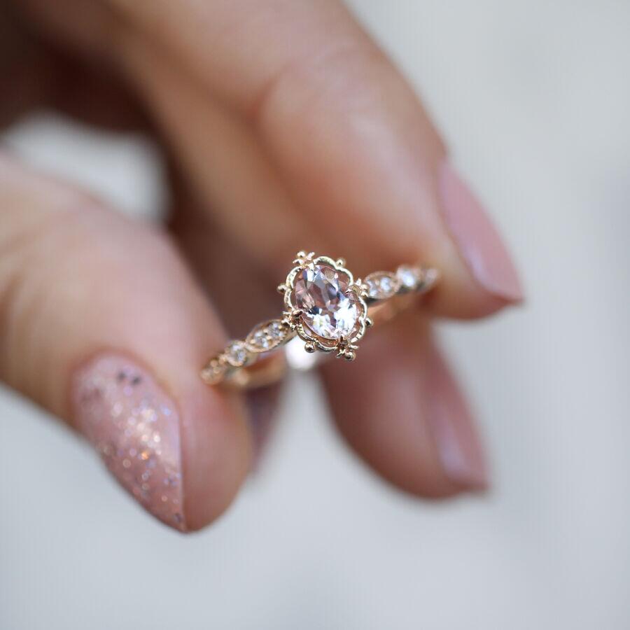Vintage Aria Morganite & Diamond Ring
