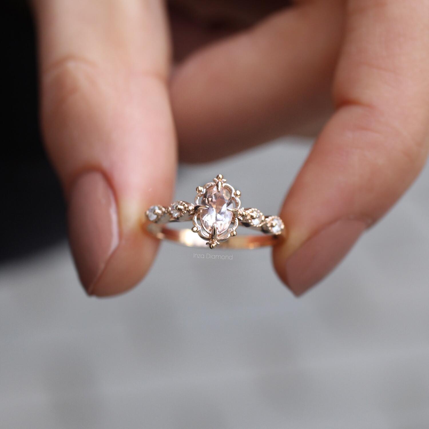 Vintage Aria Morganite & Diamond Ring