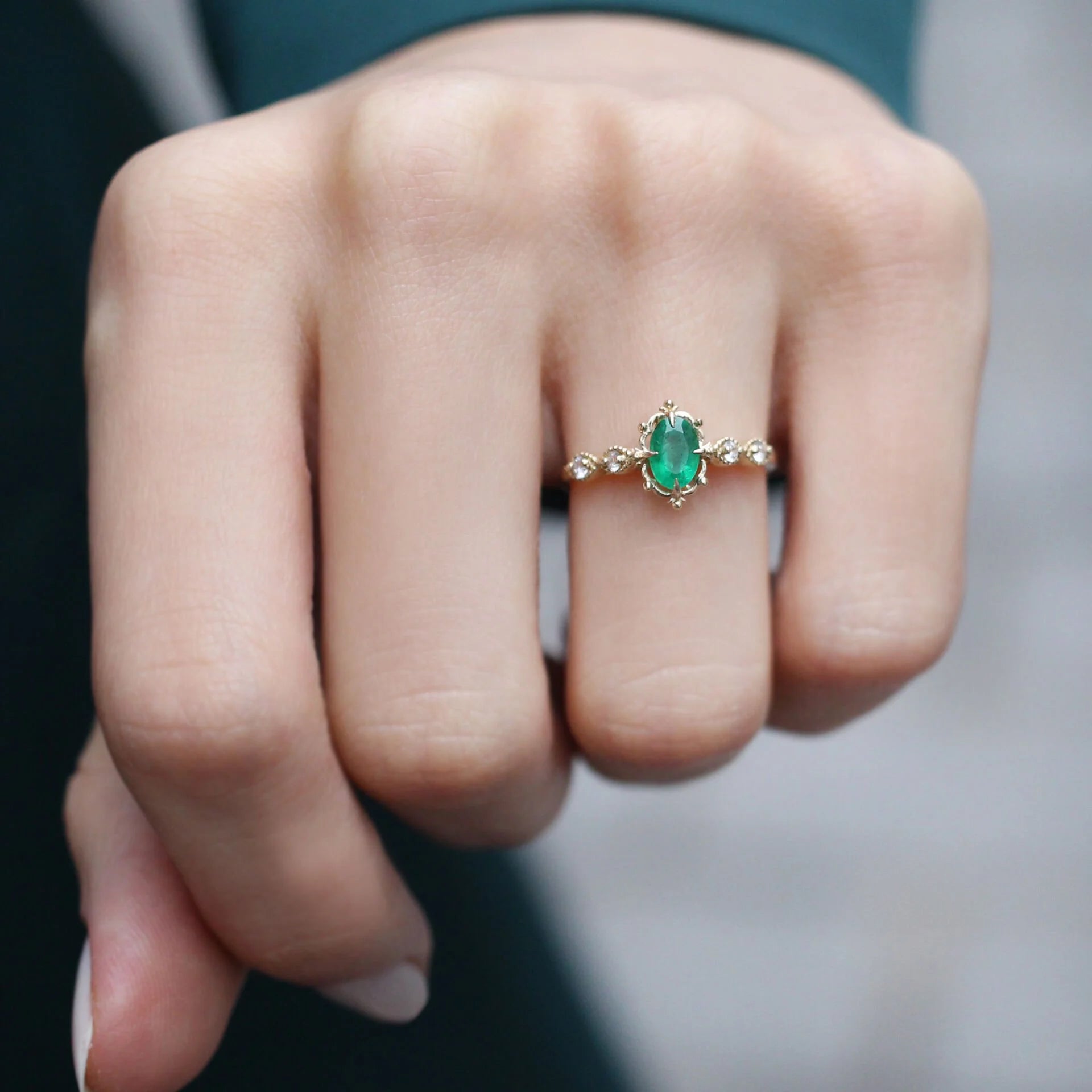 Vintage Aria Emerald & Diamond Ring