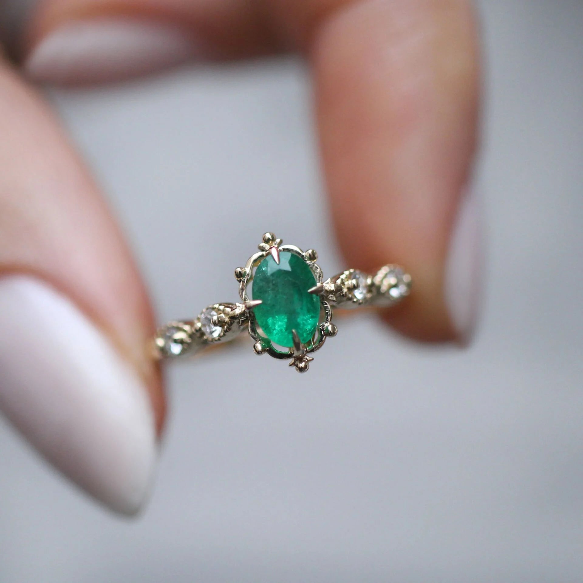 Vintage Aria Emerald & Diamond Ring