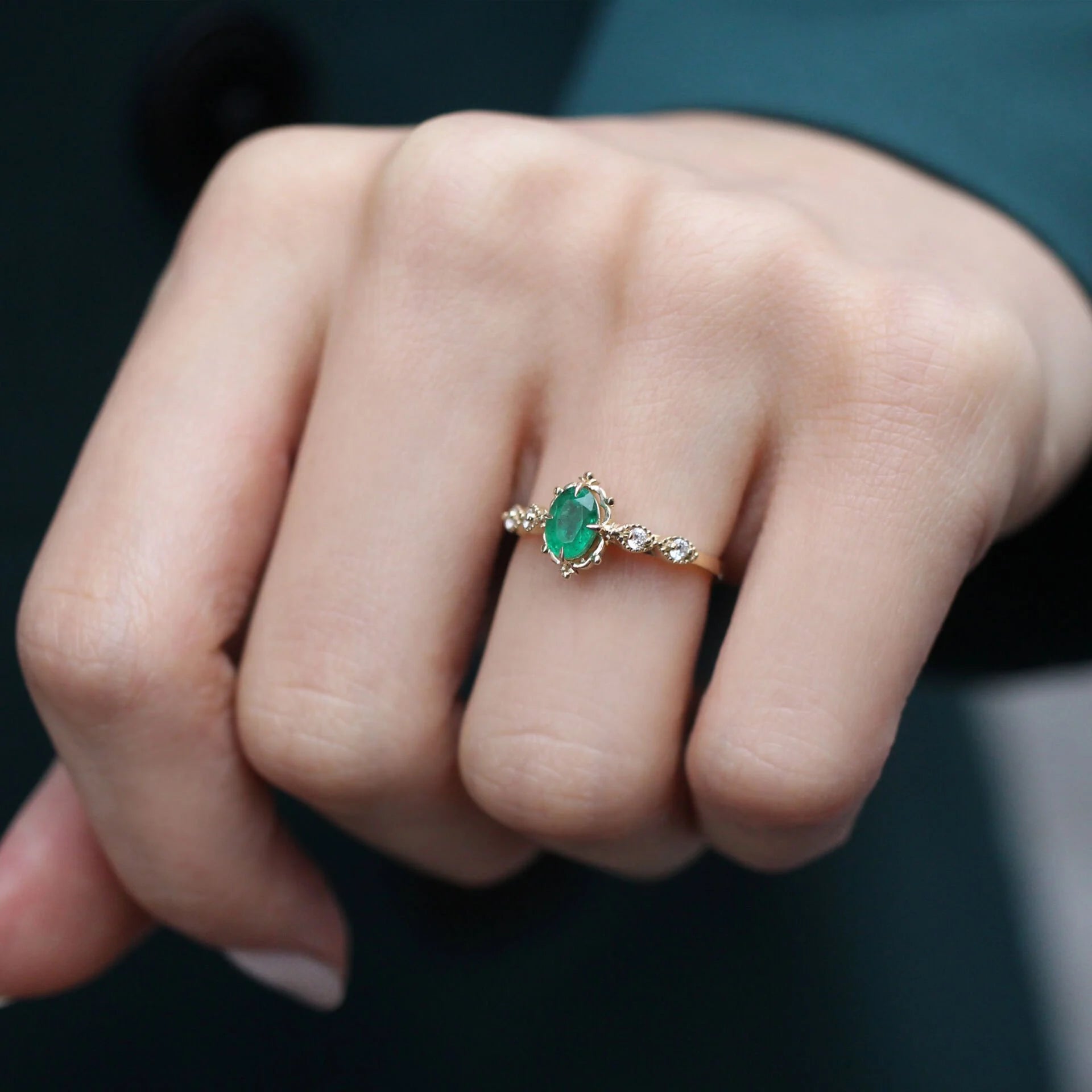 Vintage Aria Emerald & Diamond Ring