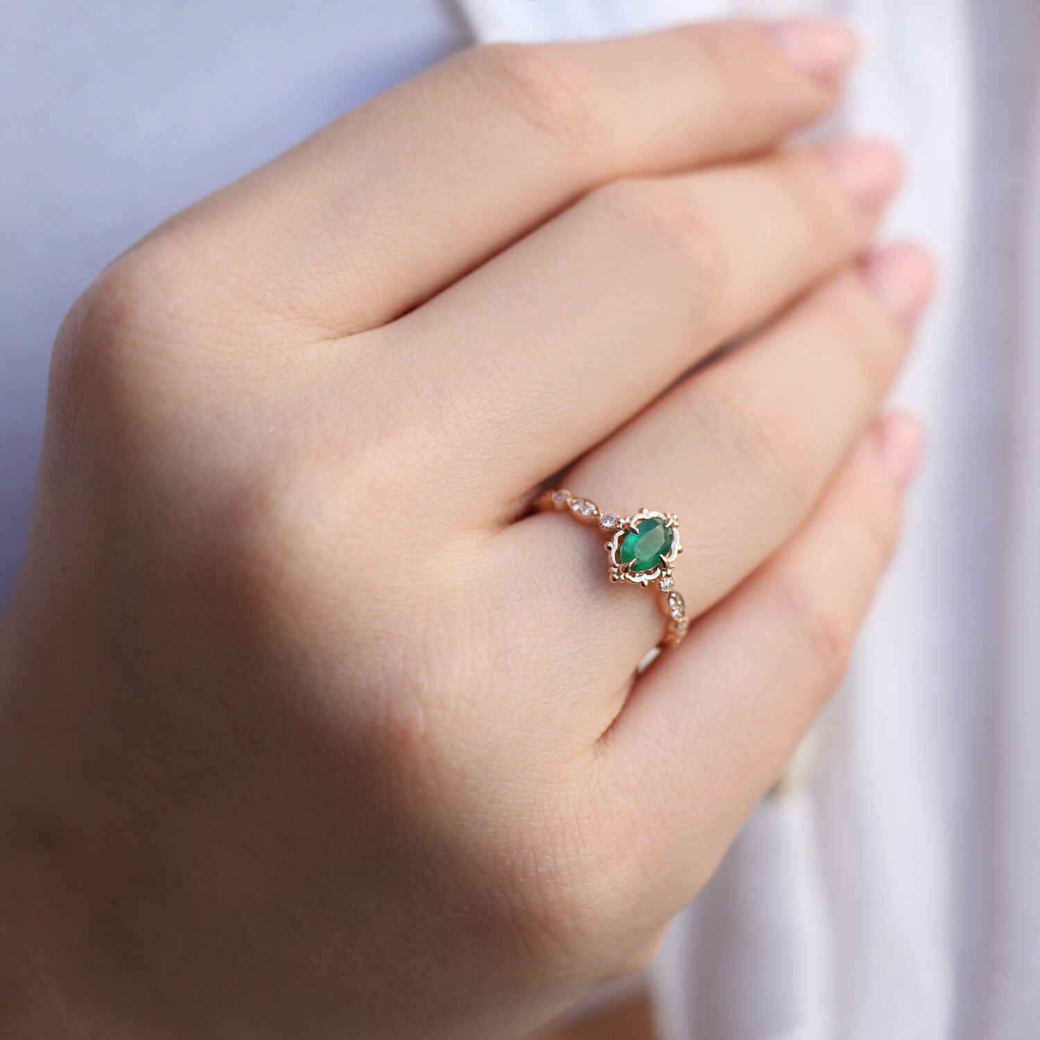 Vintage Aria Emerald & Diamond Ring