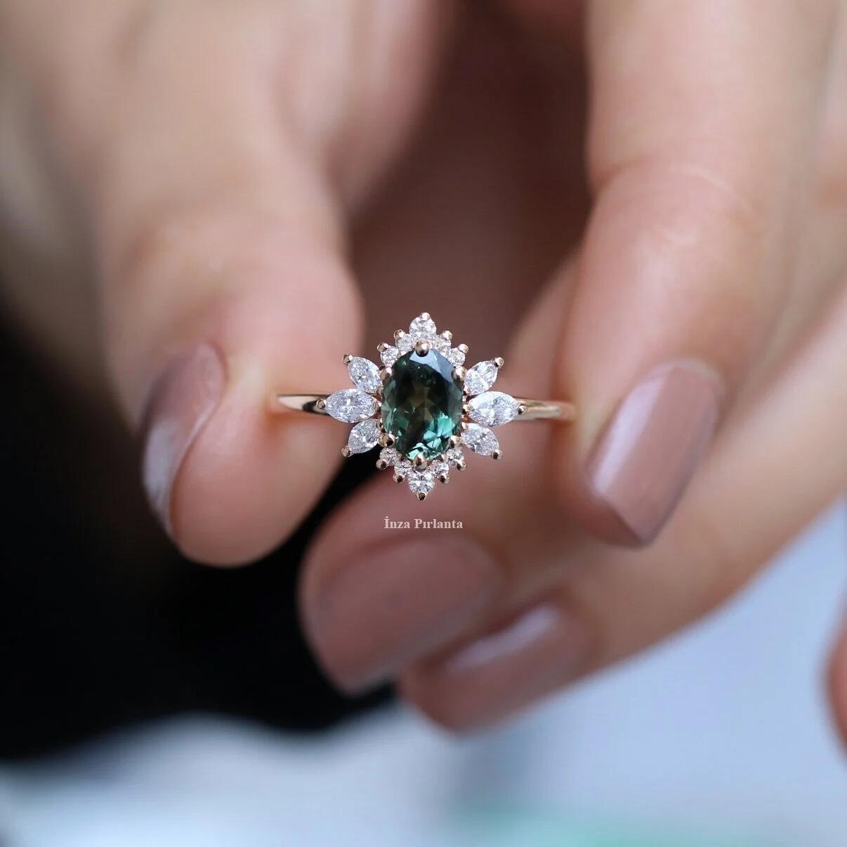 Vintage Artemis Green Tourmaline & Diamond Ring