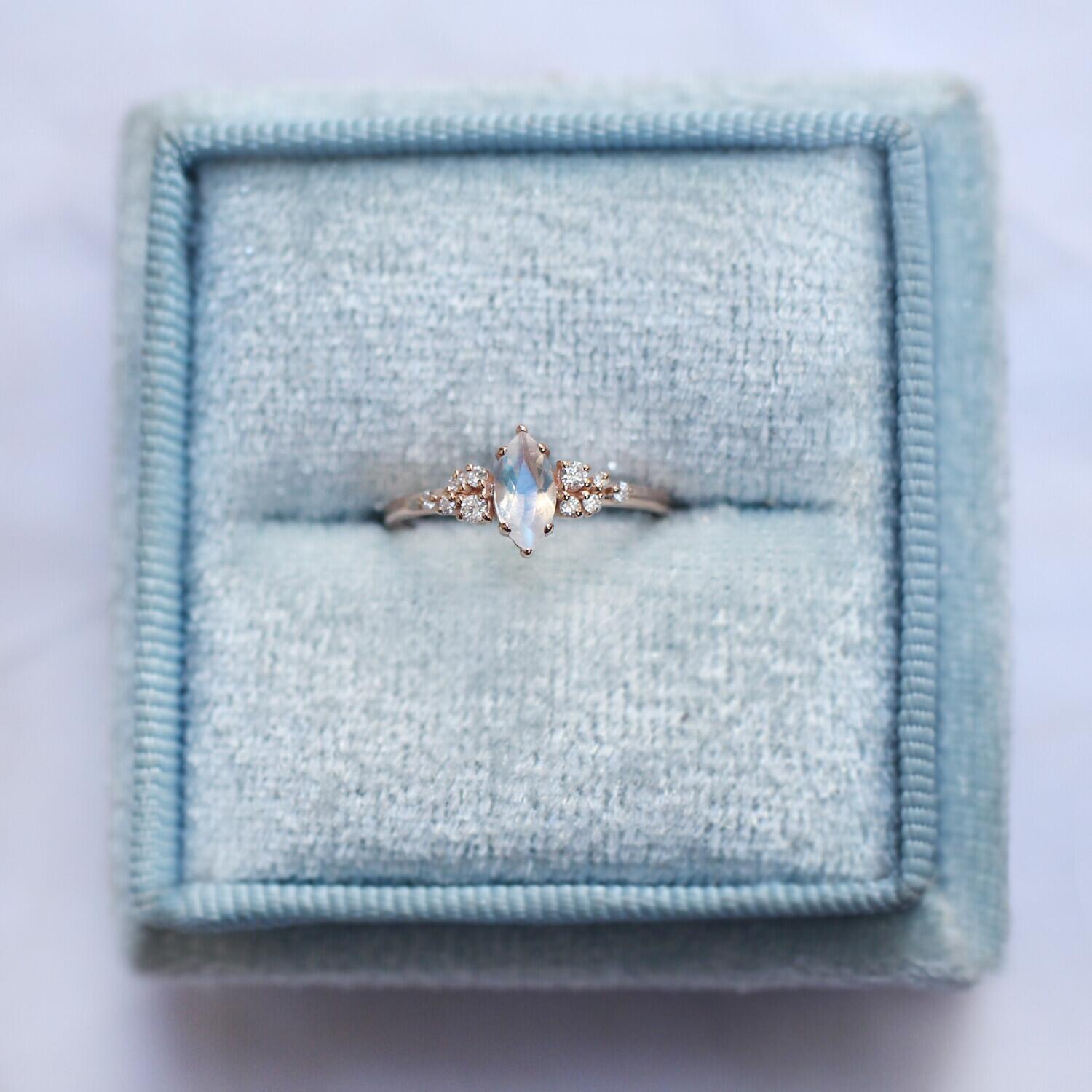 Vintage Asymmetric Marquise Moonstone & Diamond Ring