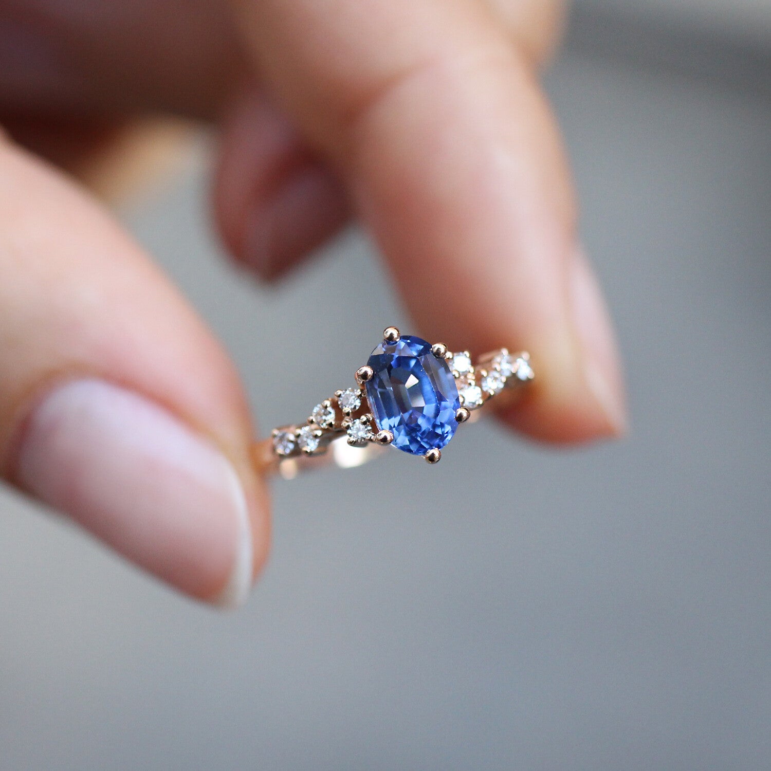 Vintage Asymmetrical Diamond & Blue Topaz Ring