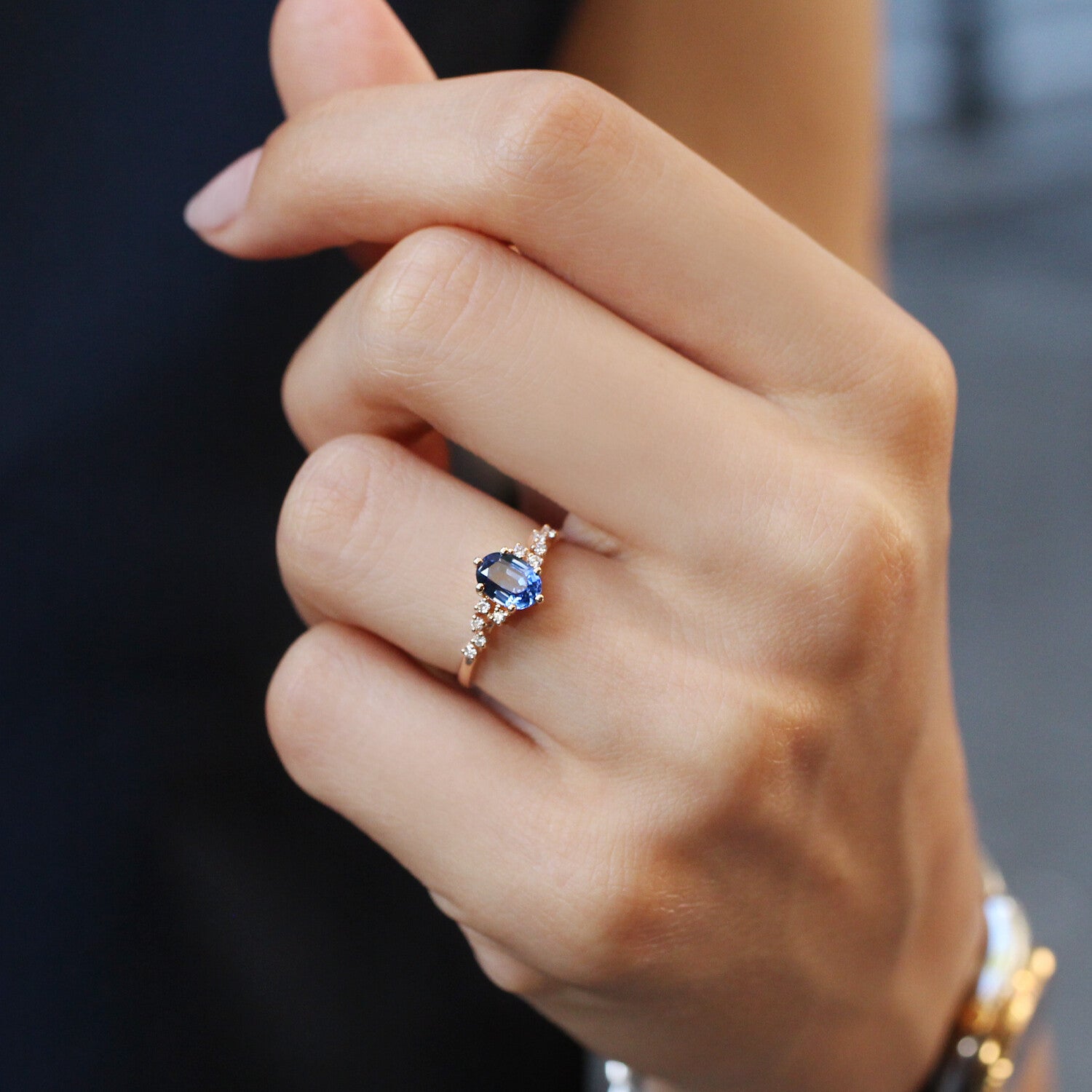 Vintage Asymmetrical Diamond & Blue Topaz Ring