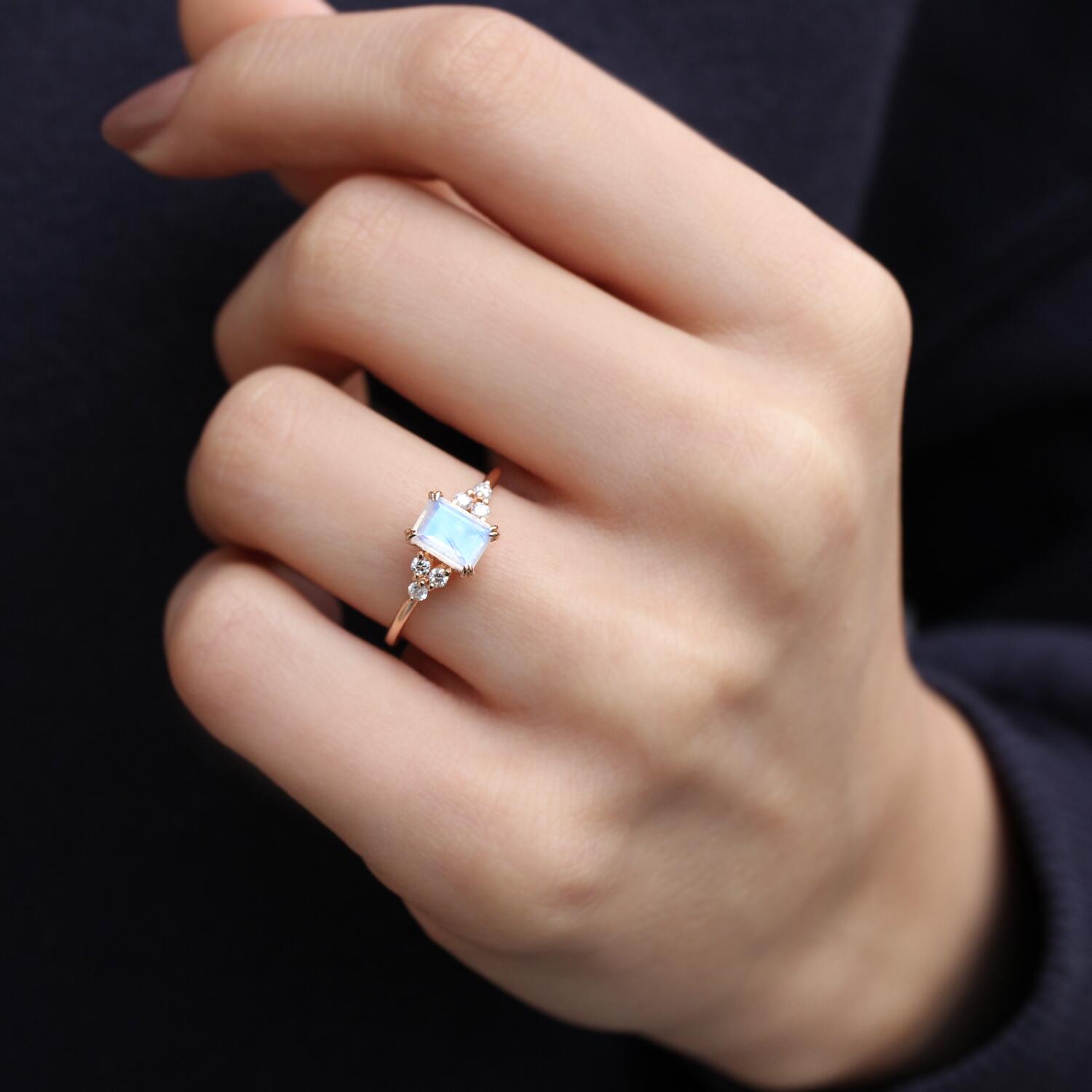 Vintage Moonstone Lily & Diamond Ring