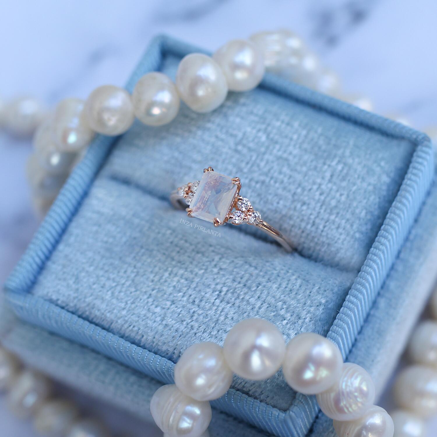 Vintage Moonstone Lily & Diamond Ring
