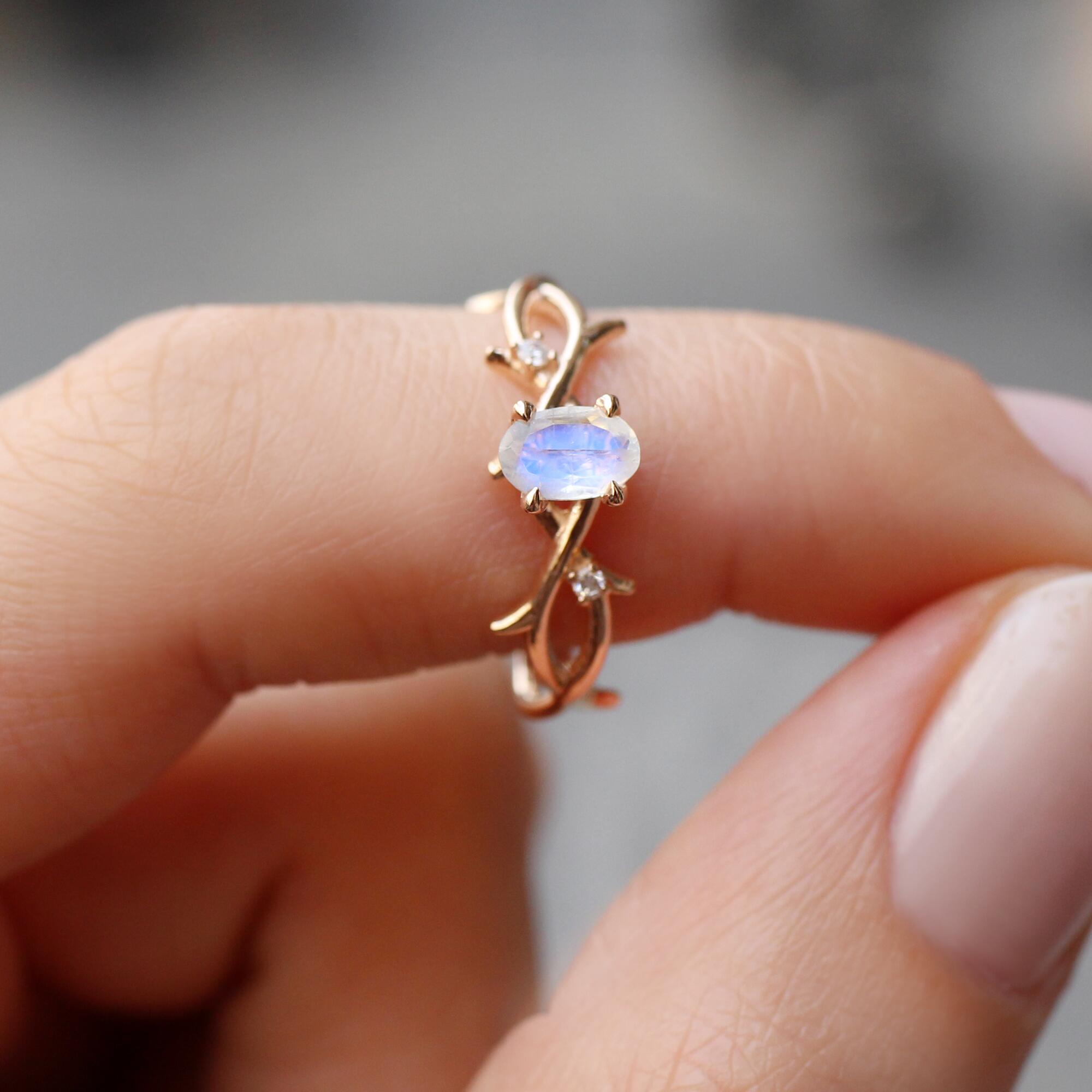Vintage Branch Moonstone & Diamond Ring
