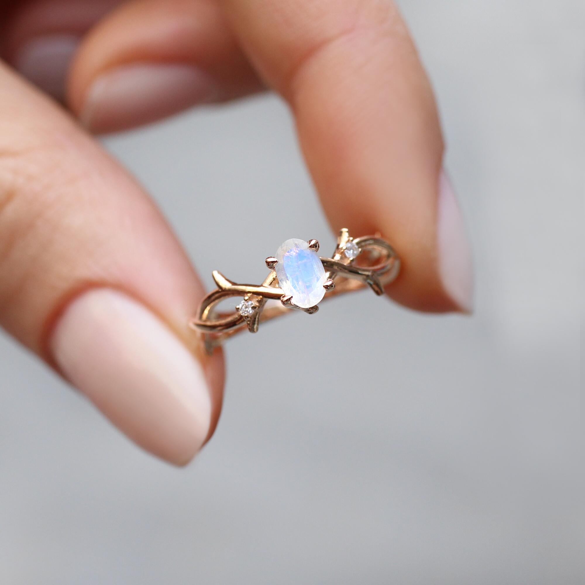 Vintage Branch Moonstone & Diamond Ring