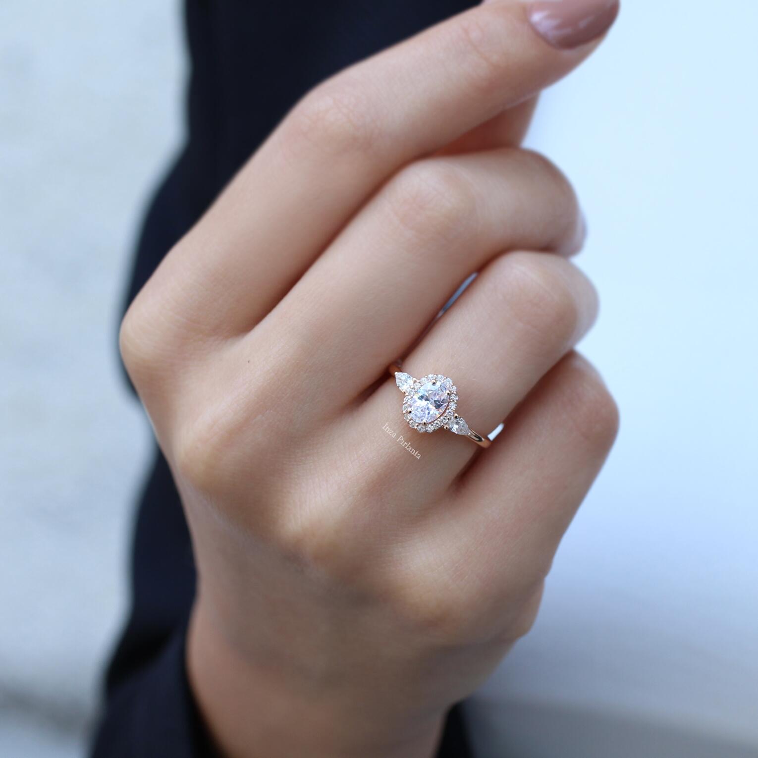 Vintage White Topaz & Teardrop Diamond Ring