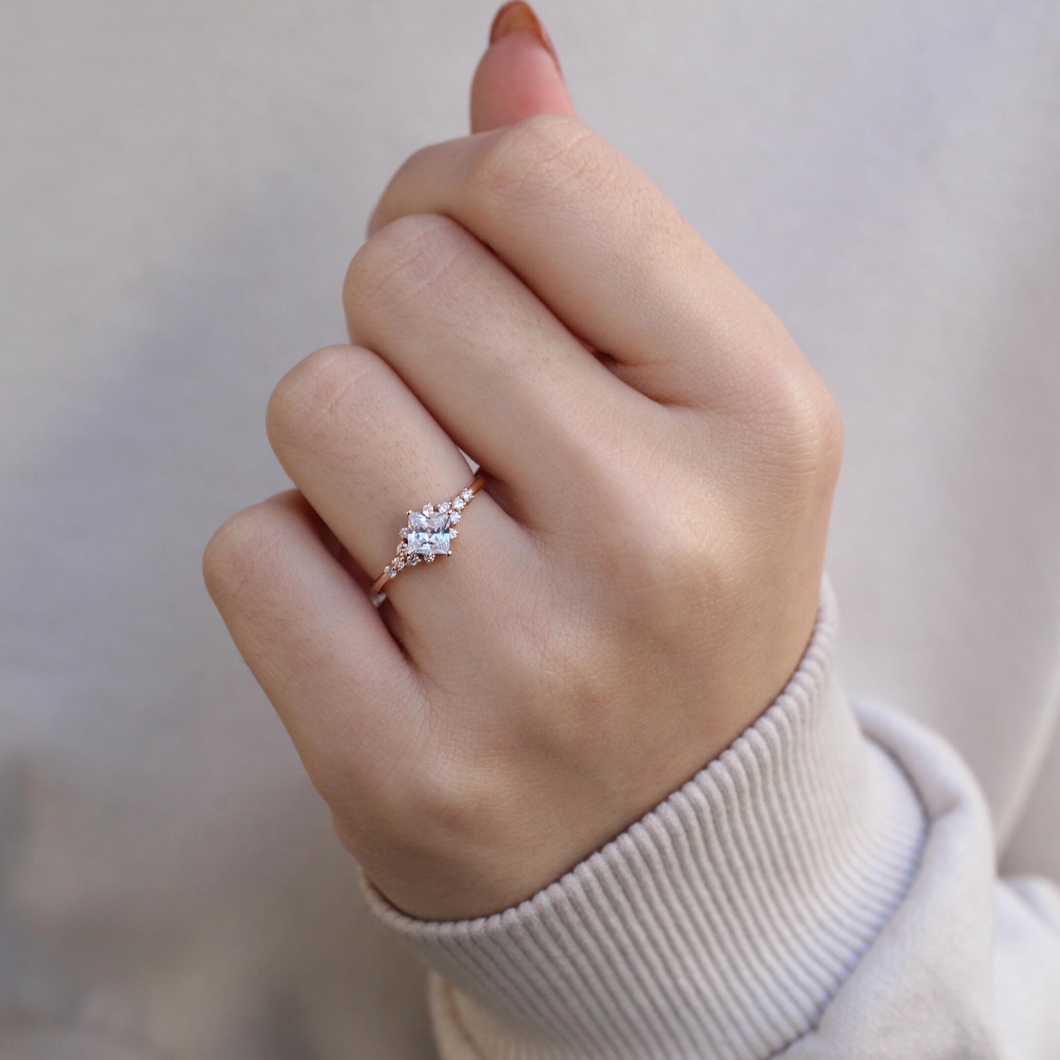 Vintage White Topaz Princess & Diamond Ring