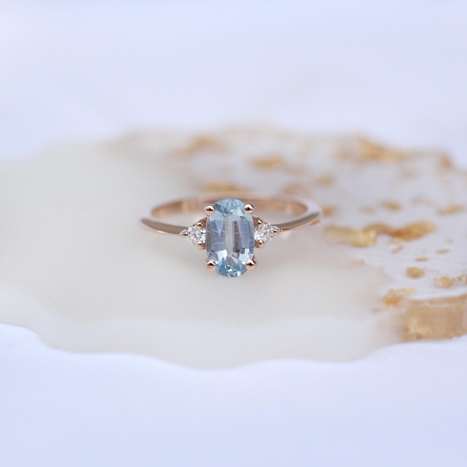 Vintage Blue Topaz & Diamond Ring