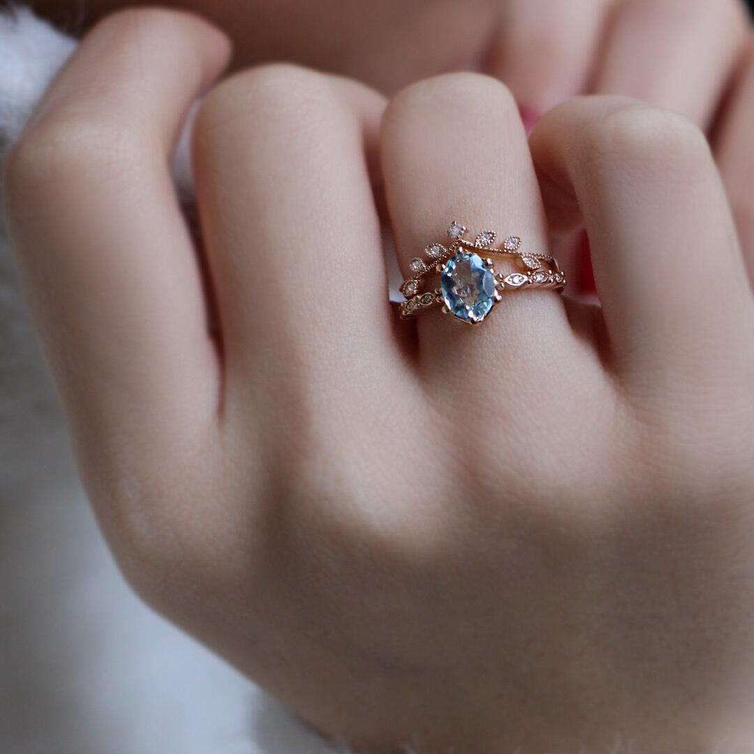 Vintage Dal- und Aquamarin-Diamantring