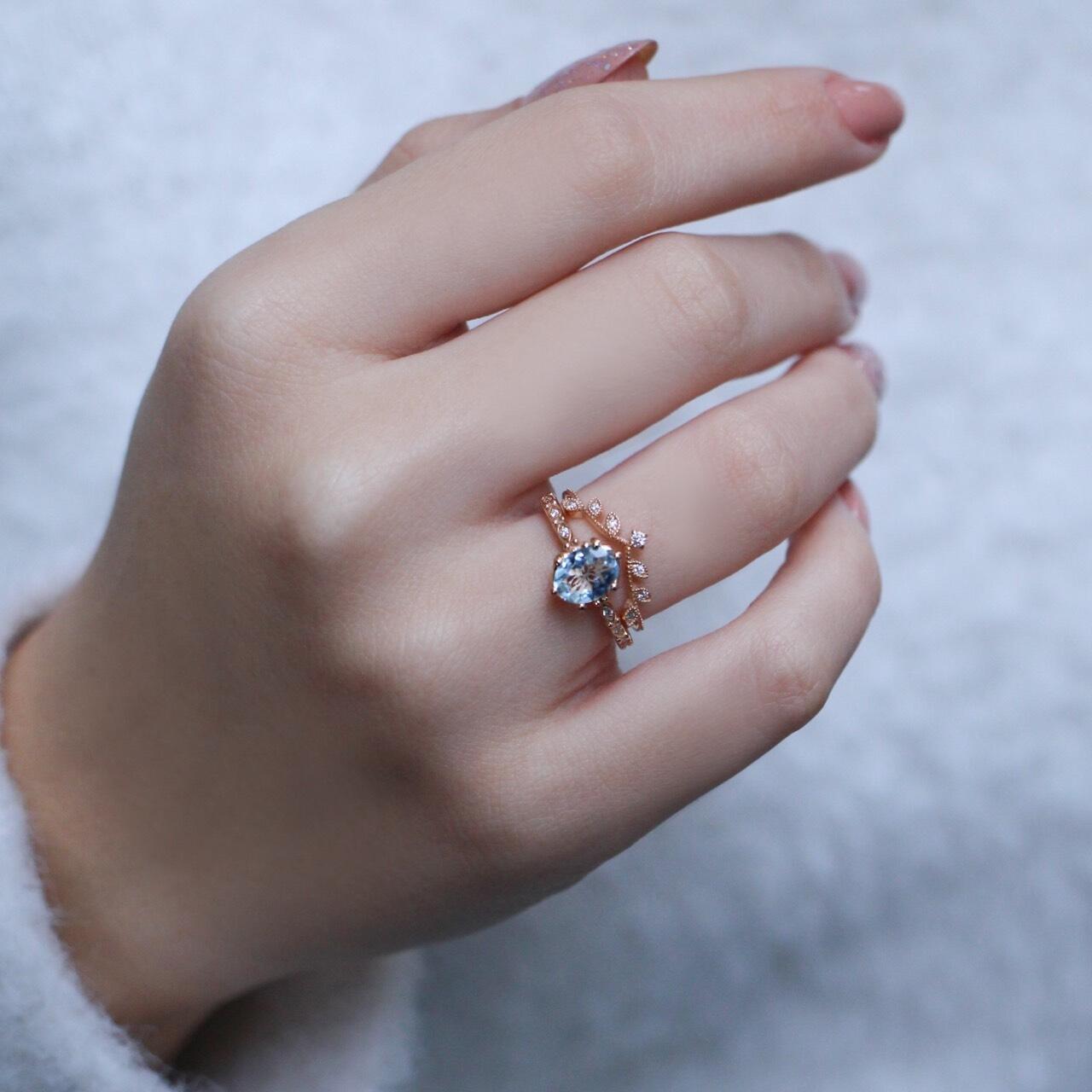 Vintage Branch & Aquamarine Diamond Ring