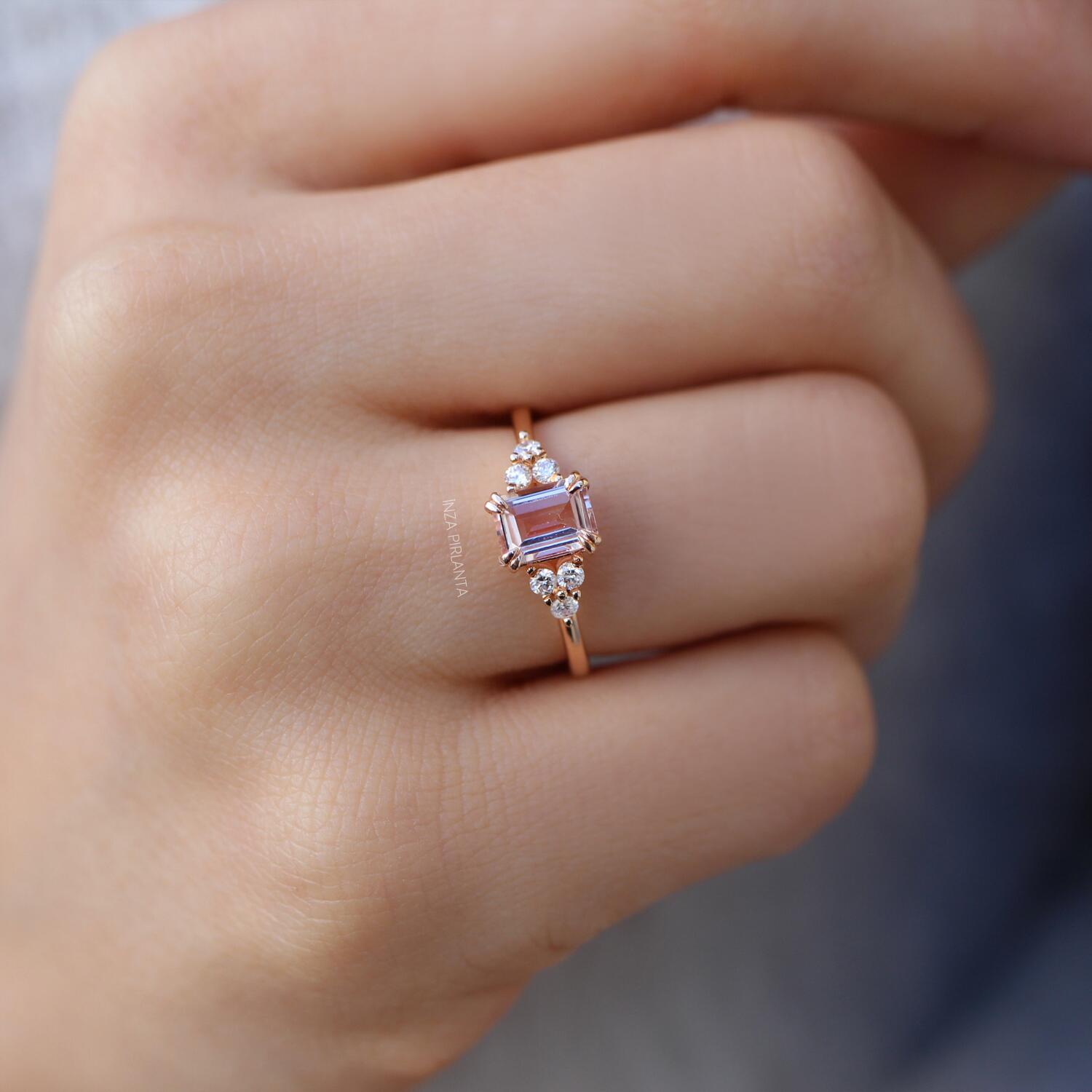Vintage Lily Morganite & Diamond Ring