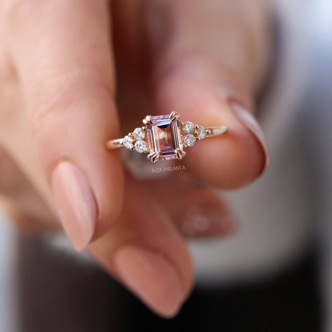 Vintage Lily Morganite & Diamond Ring
