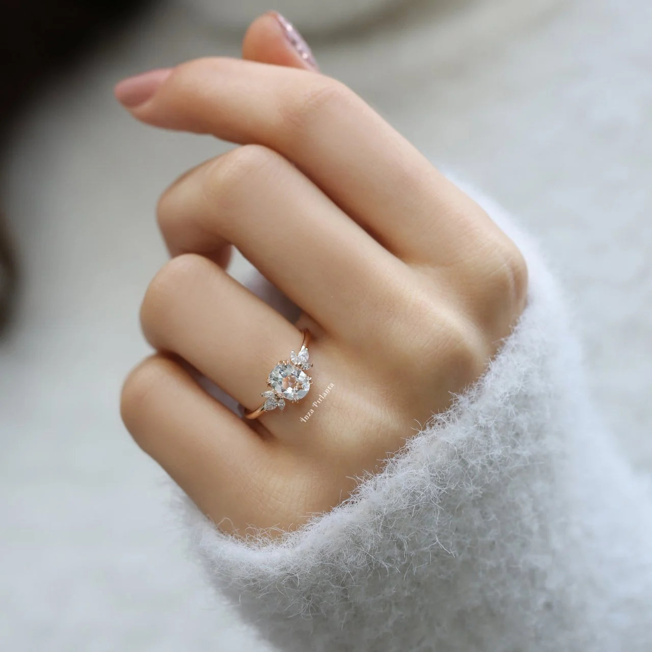 Vintage Lotus White Topaz & Diamond Ring
