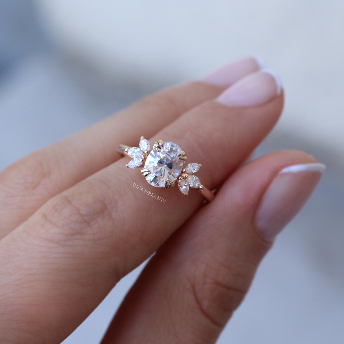 Vintage Lotus White Topaz & Diamond Ring