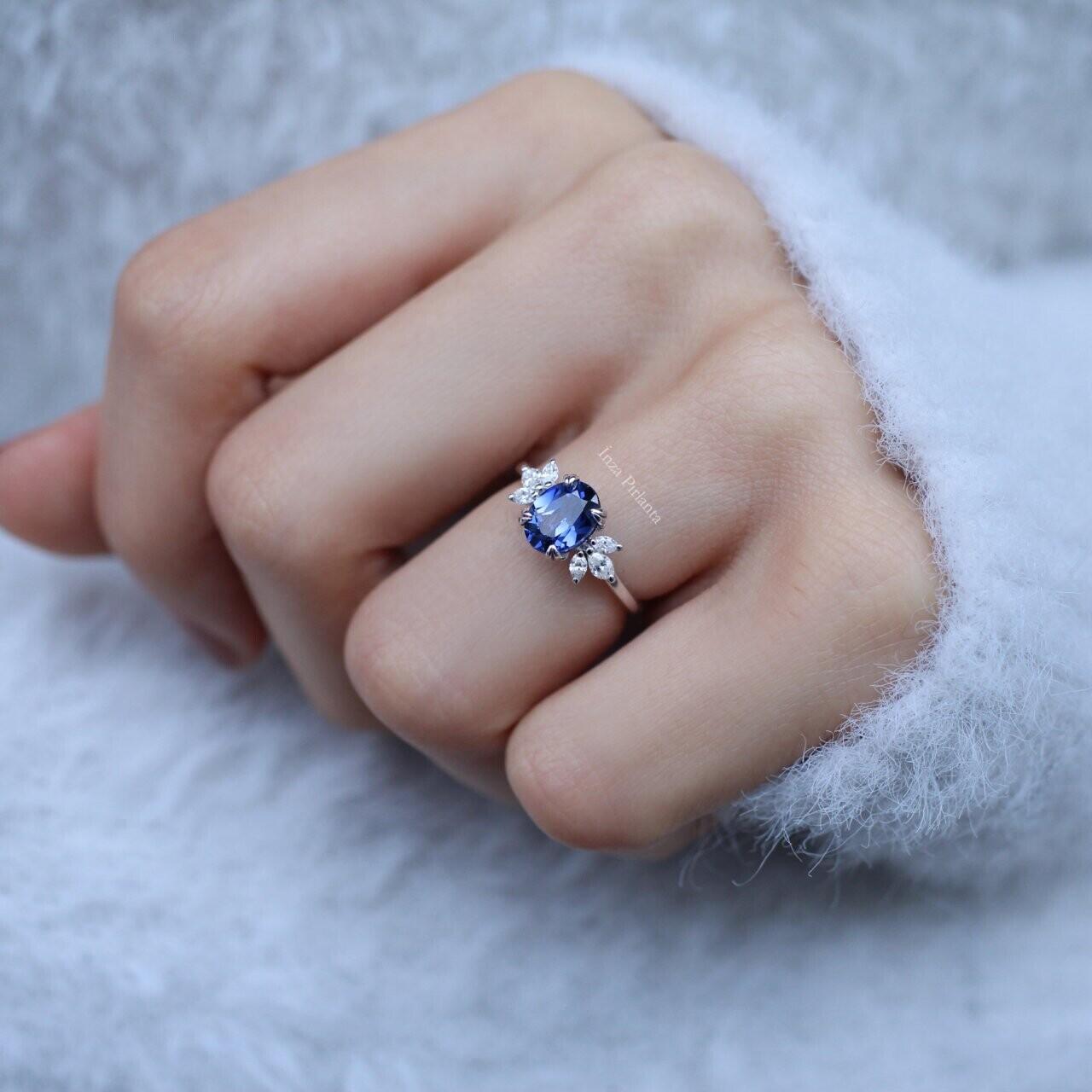 Vintage Lotus Blue Topaz & Diamond Ring