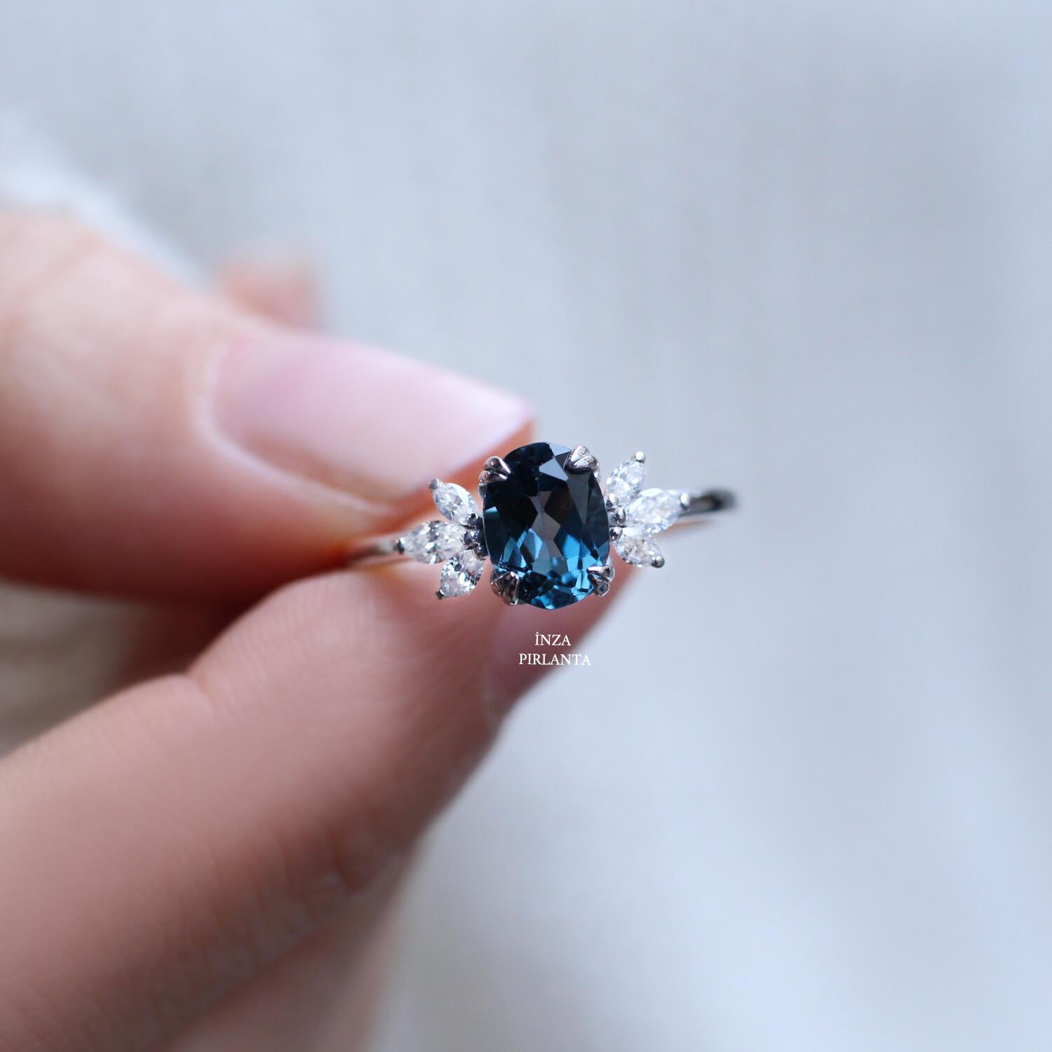 Vintage Lotus London Blue & Diamond Ring