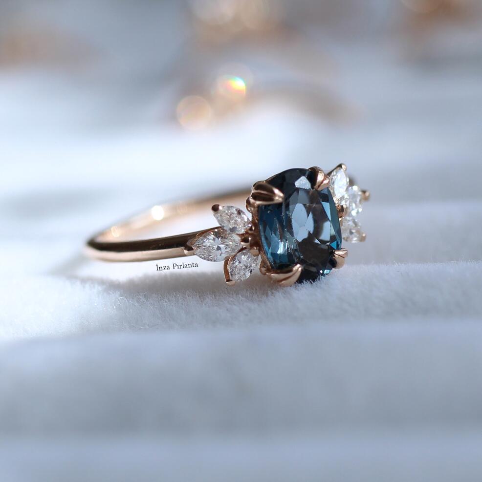 Vintage Lotus London Blue & Diamond Ring