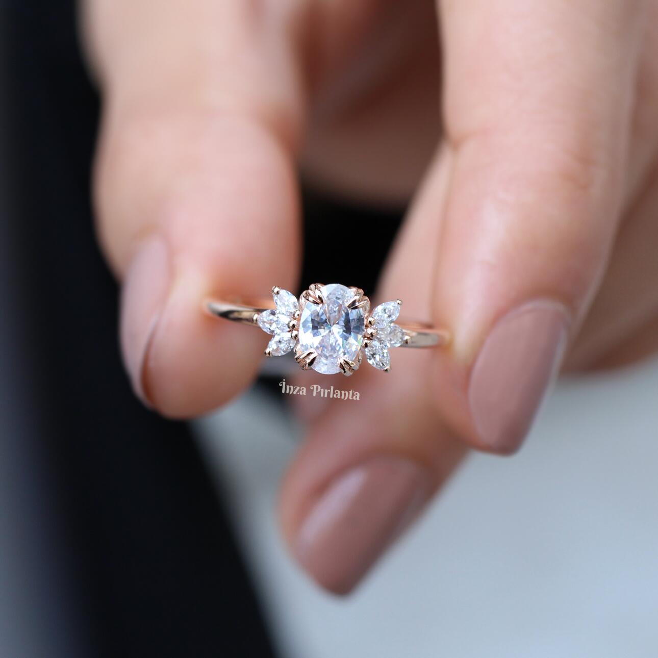 Vintage Mini Lotus White Topaz & Diamond Ring