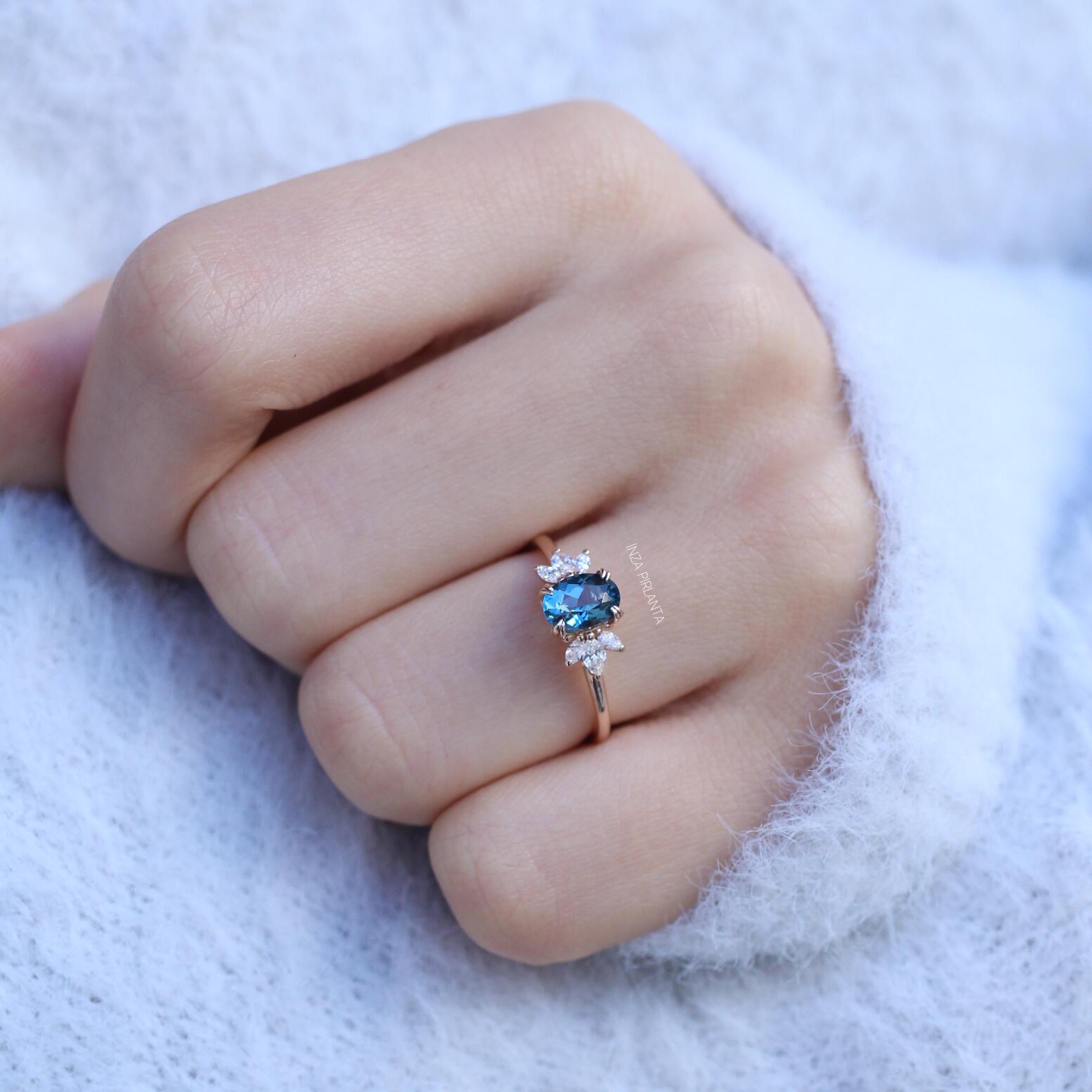 Vintage Mini Lotus London Blue & Diamond Ring