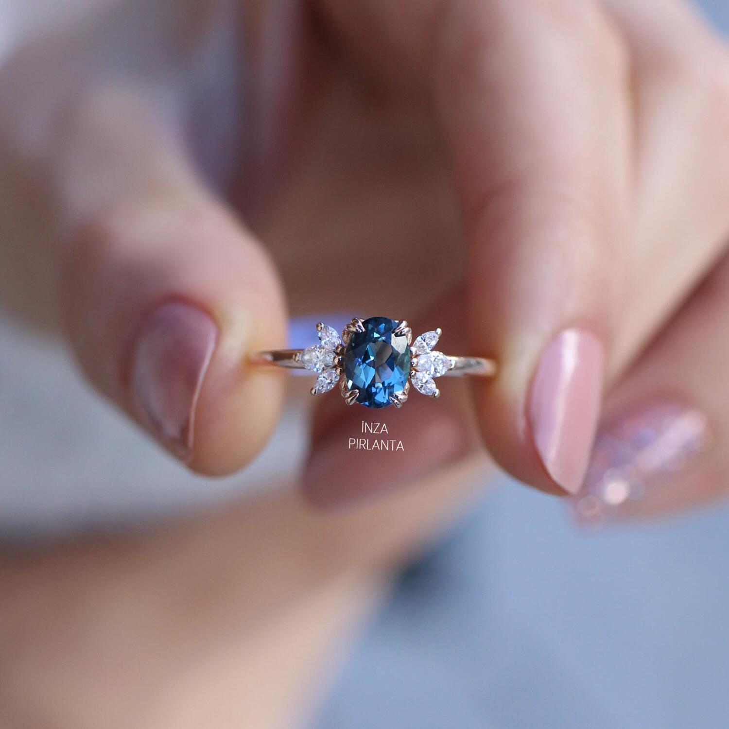 Vintage Mini Lotus London Blue & Diamond Ring