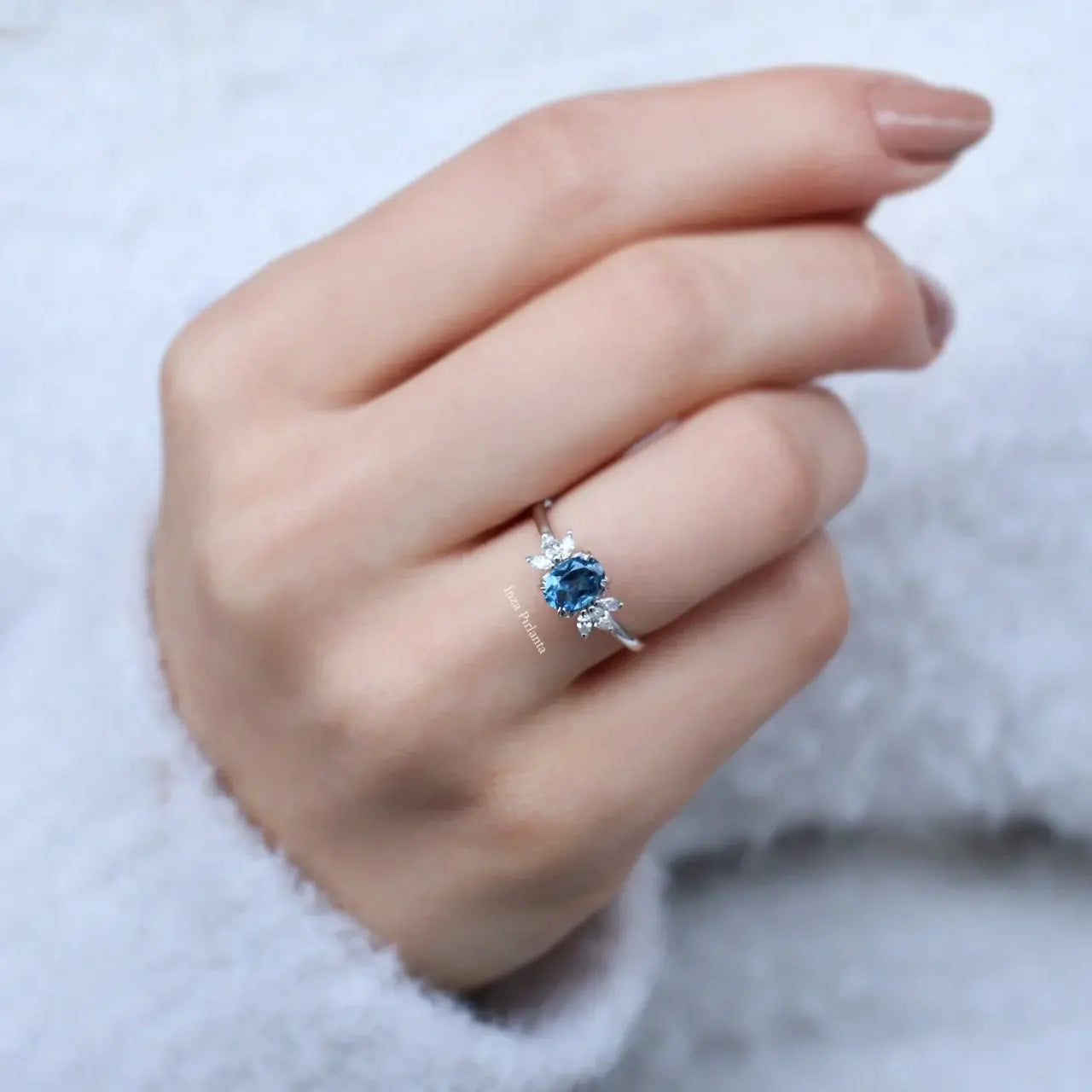 Vintage Mini Lotus London Blue & Diamond Ring