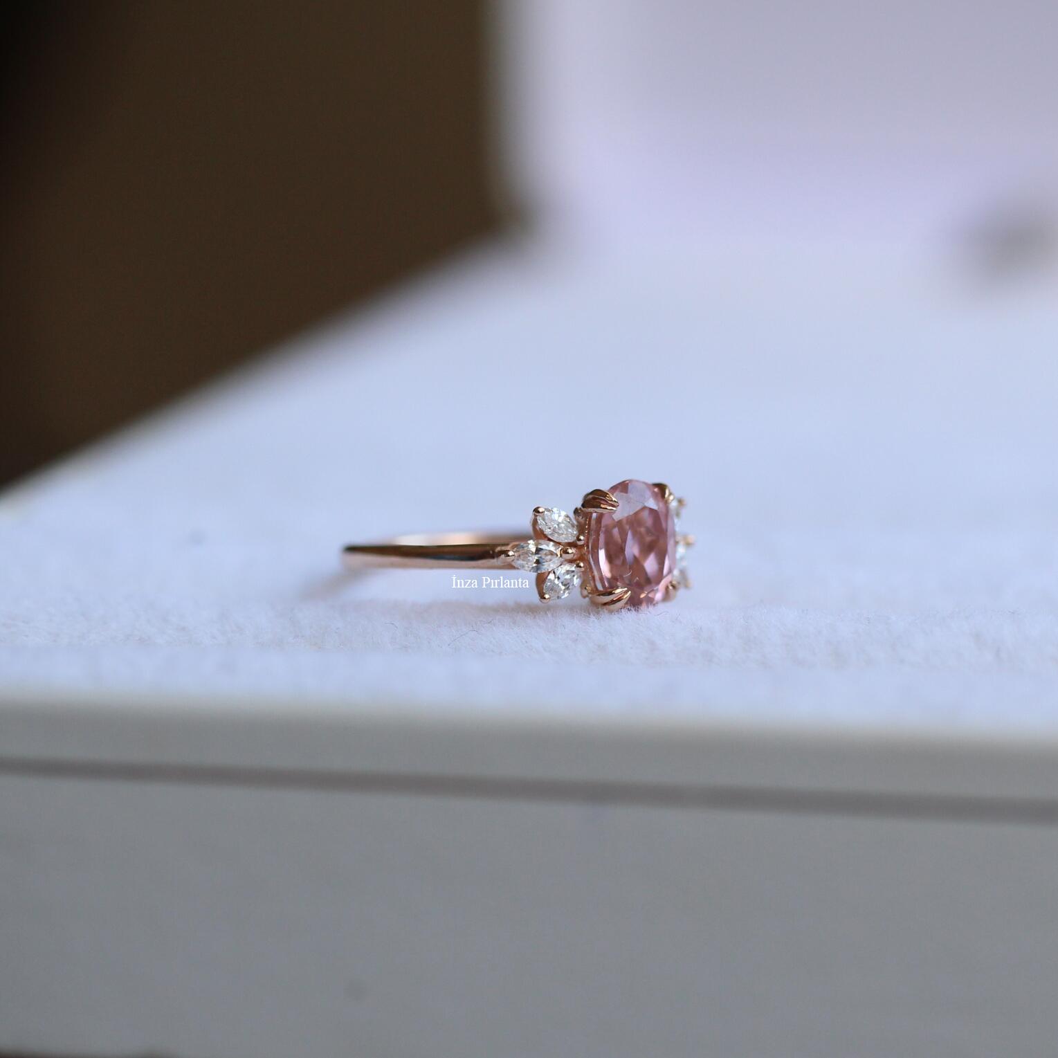Vintage Lotus Morganite & Diamond Ring