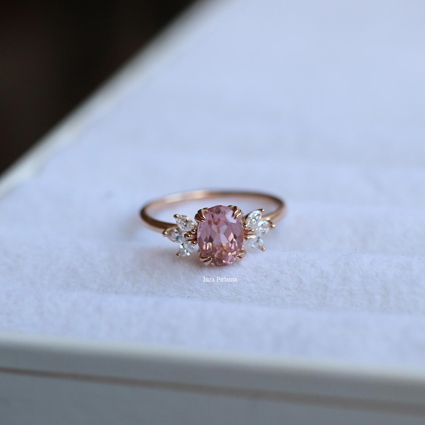 Vintage Lotus Morganite & Diamond Ring