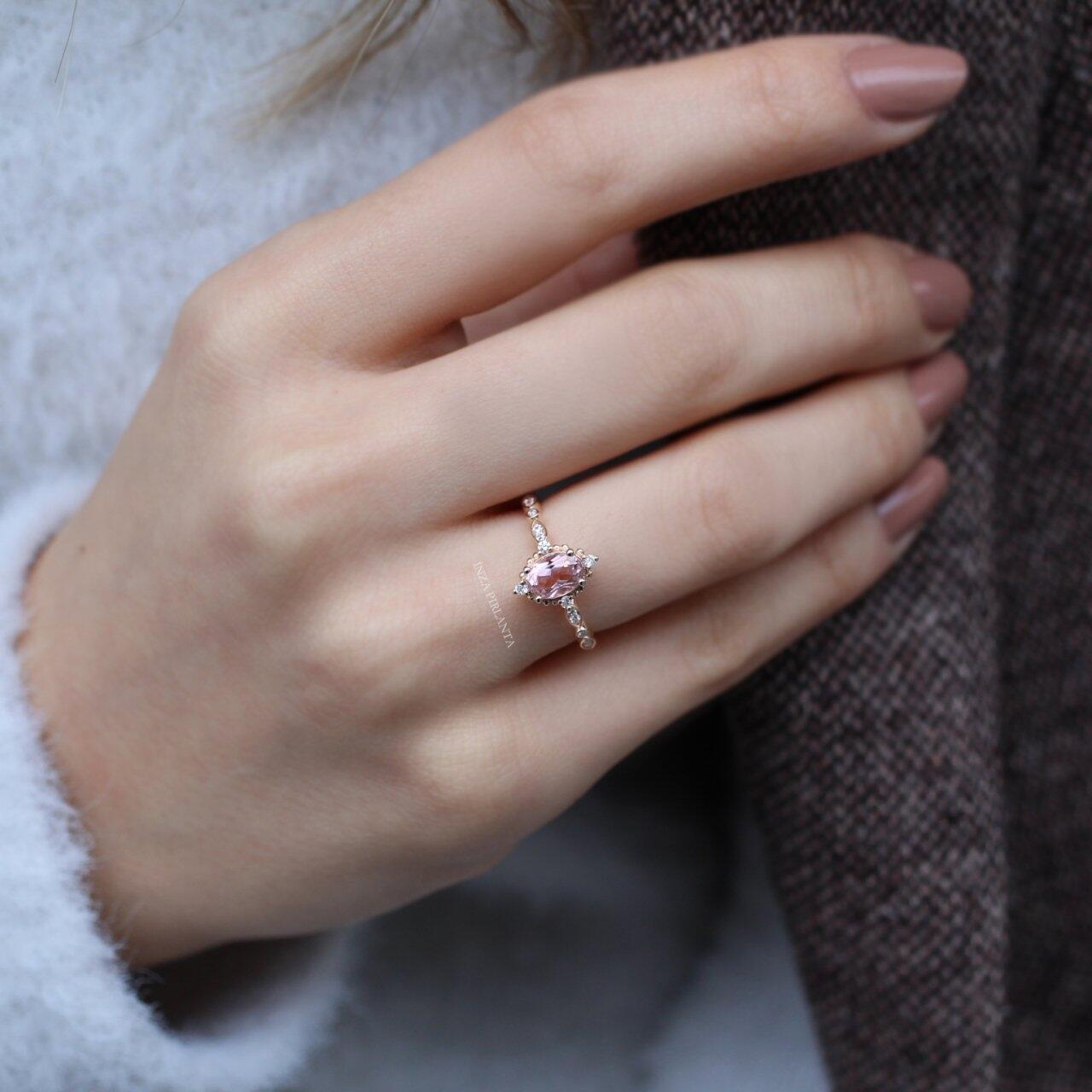Vintage Mini Selius Morganite & Diamond Ring