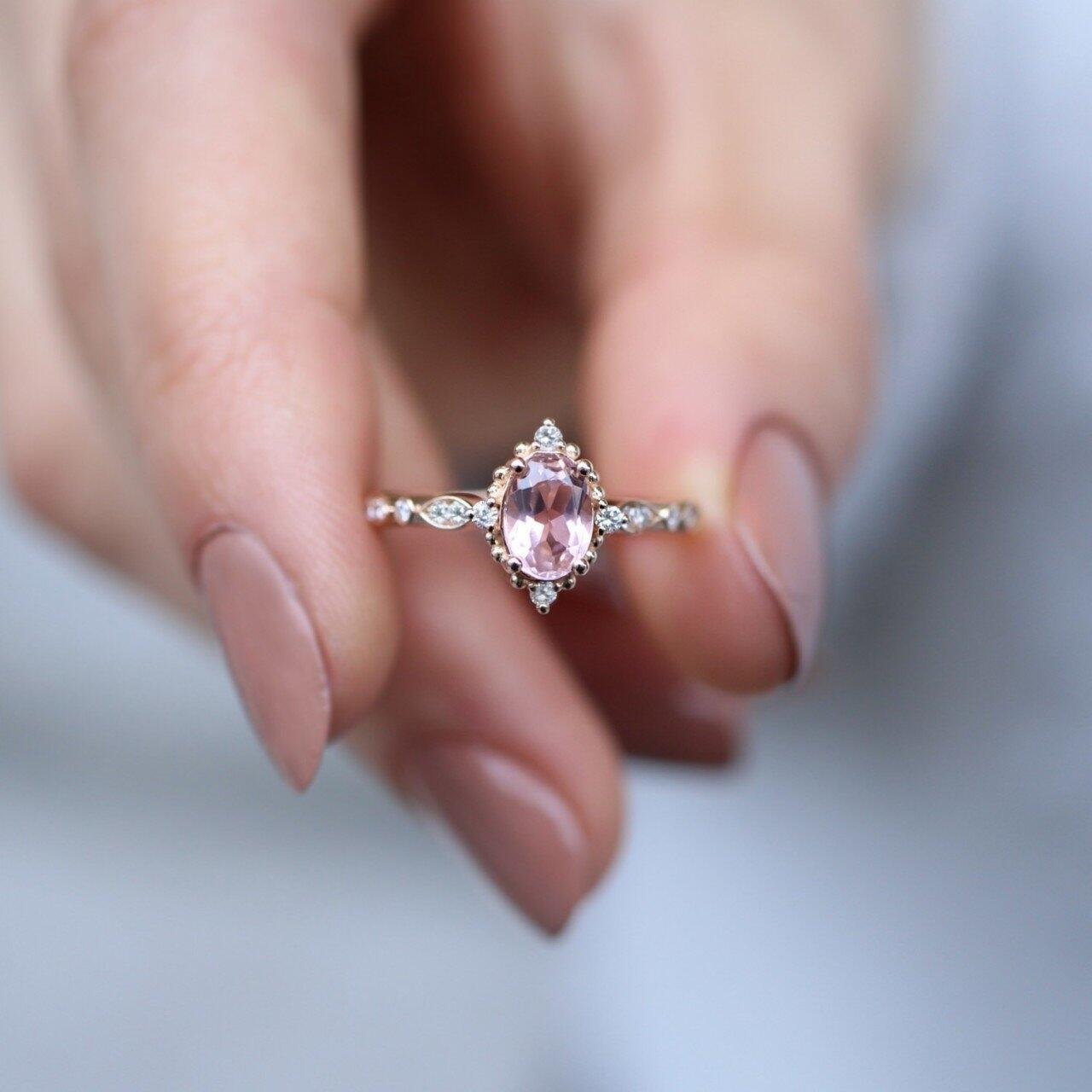 Vintage Mini Selius Morganite & Diamond Ring