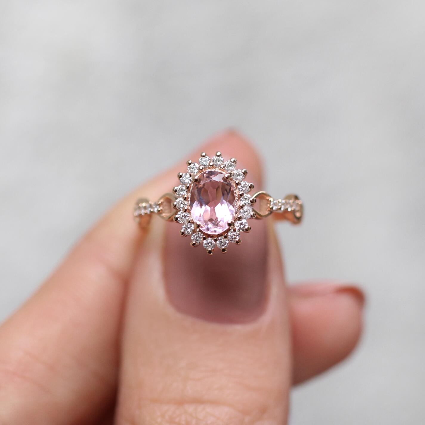 Vintage Morganite & Diamond Ring