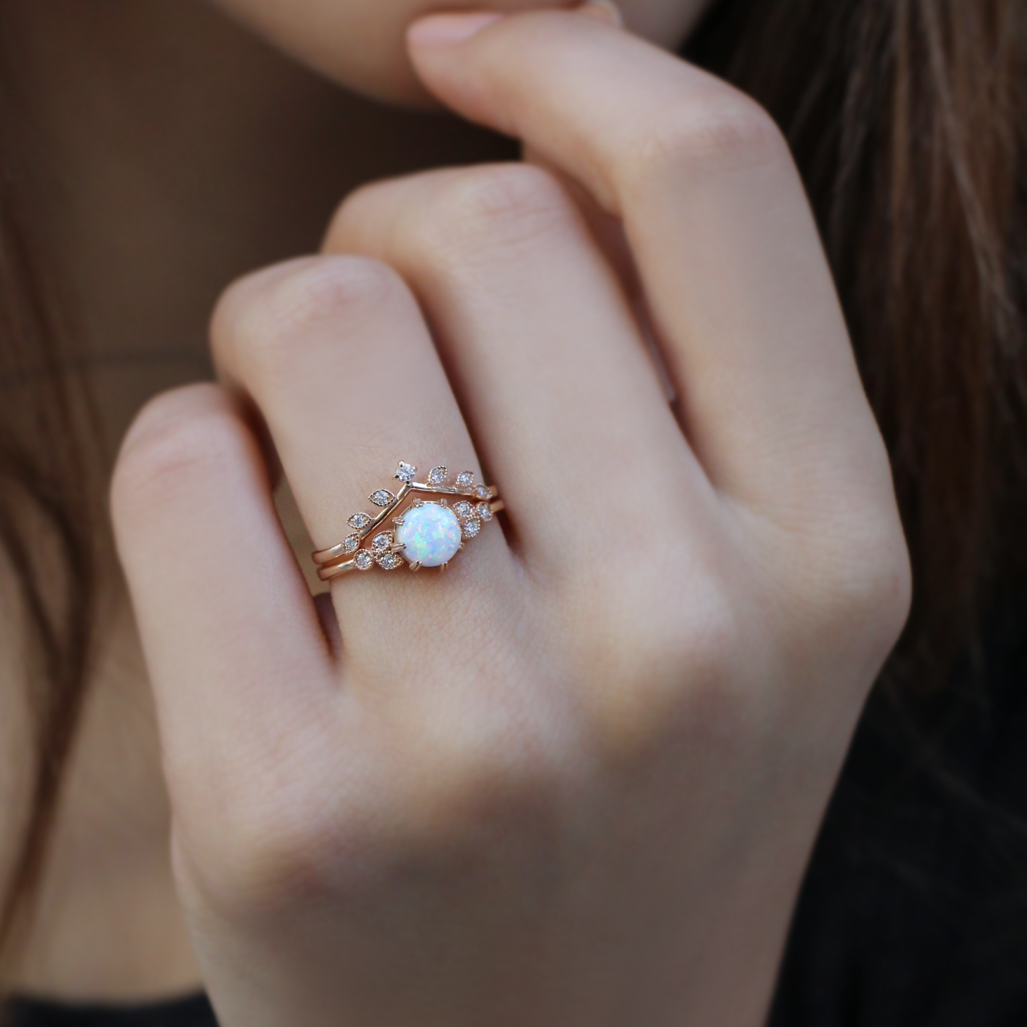 Vintage Opal & Branch Half Eternity Diamond Ring