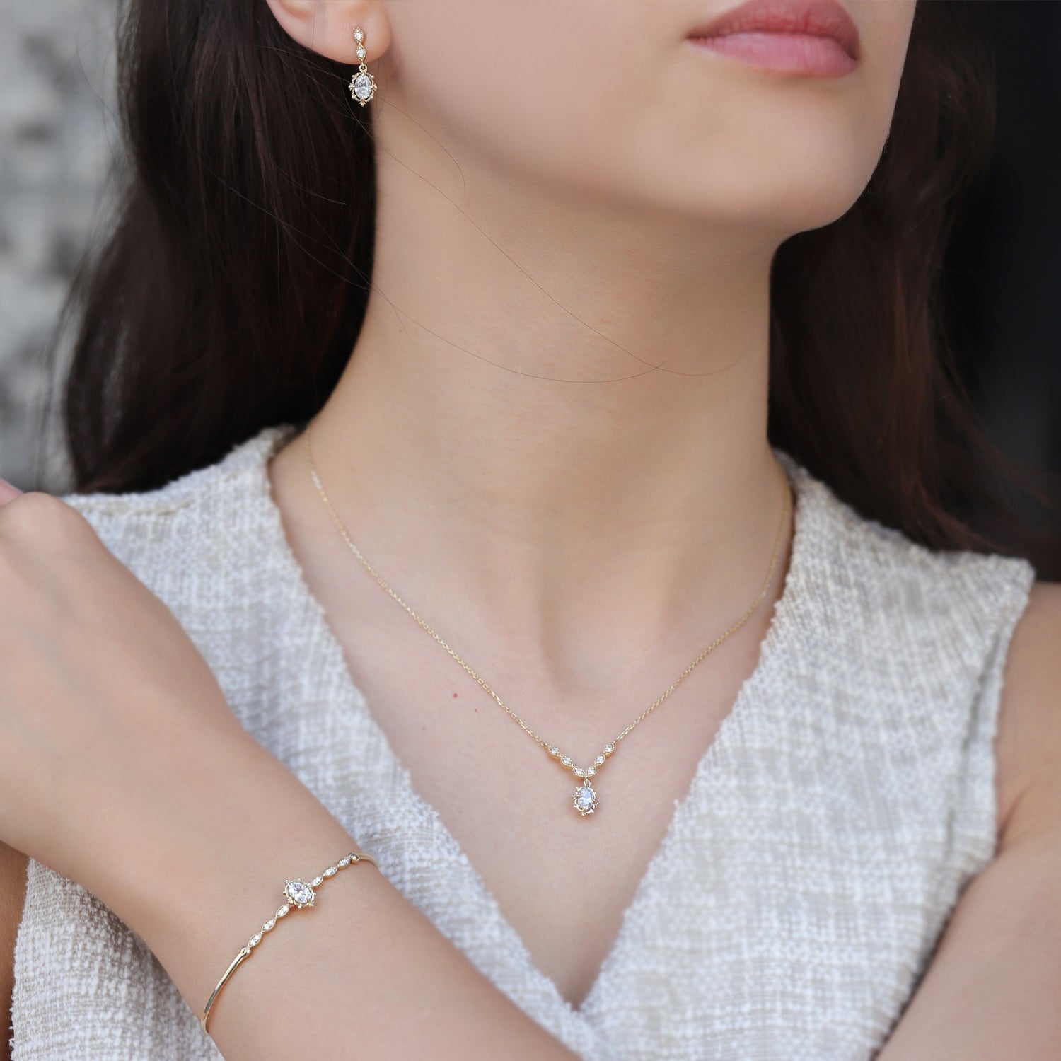Vintage Custom Design Aria Diamond & White Topaz Set